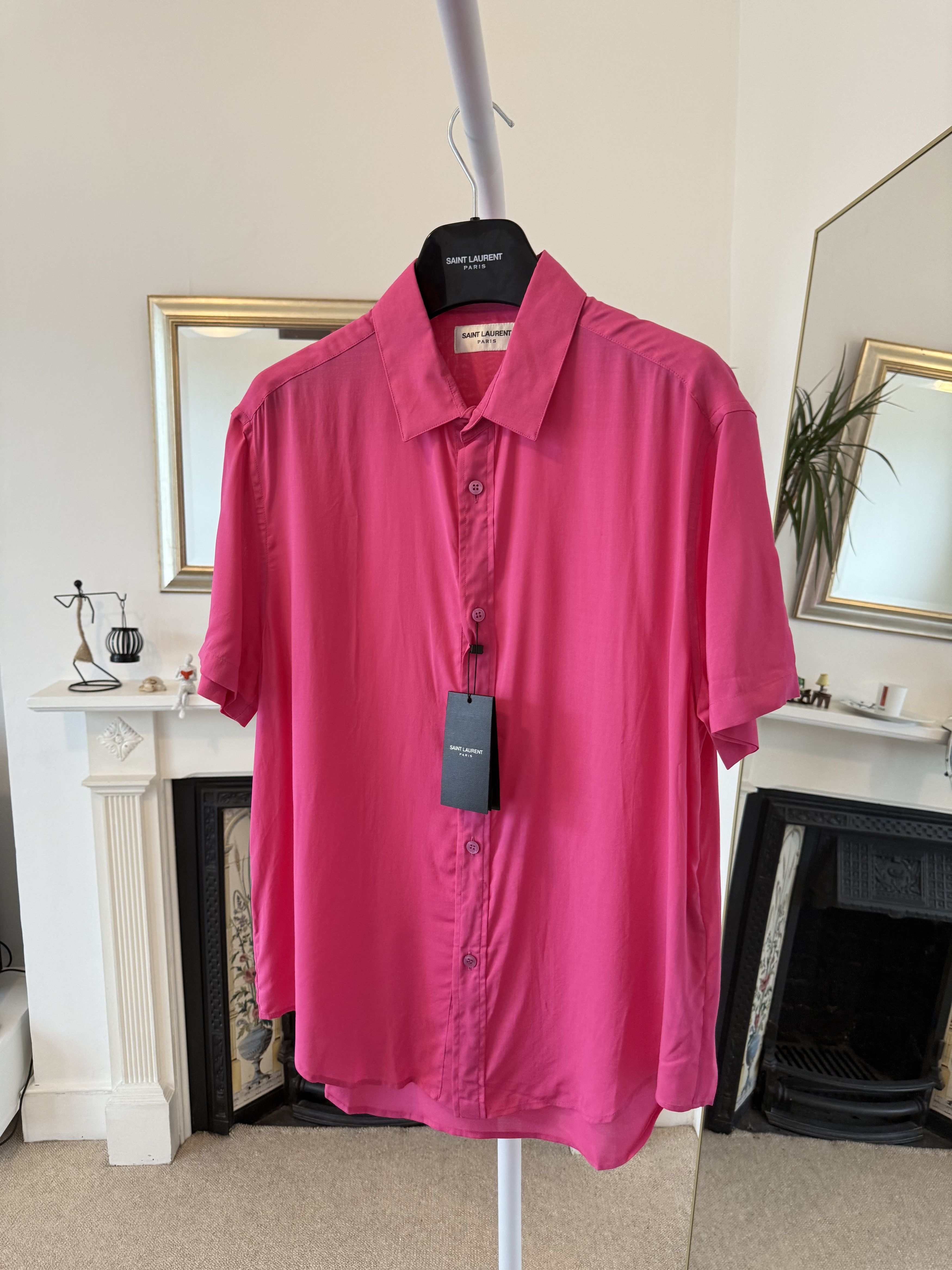 Saint Laurent Pink Viscose Short Sleeve Shirt