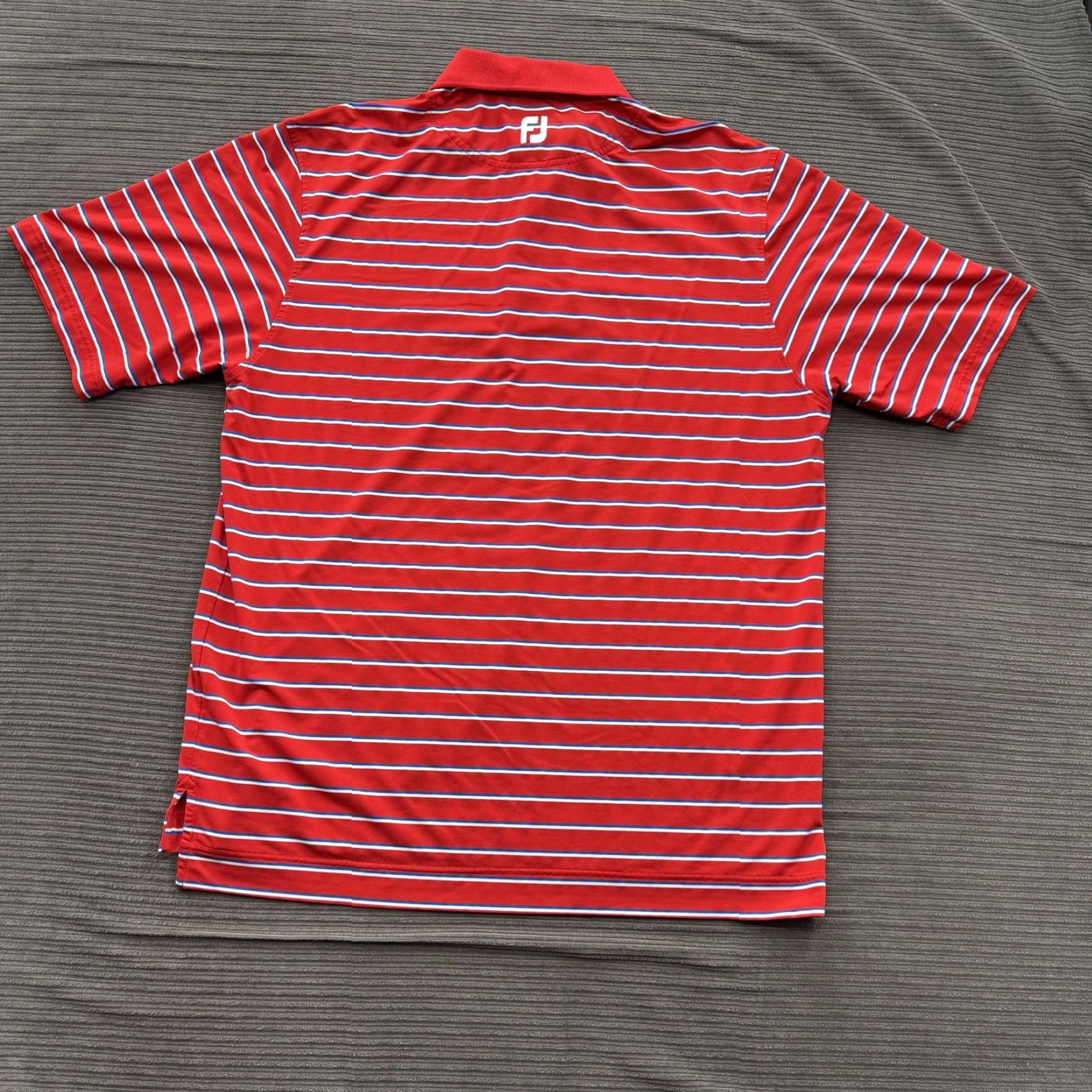 Footjoy FootJoy Polo Shirt Mens XL Red Blue White Striped Golf Performance Short Sleeve Breathable Moisture Wicking Size US XL / EU 56 / 4 - 2 Thumbnail
