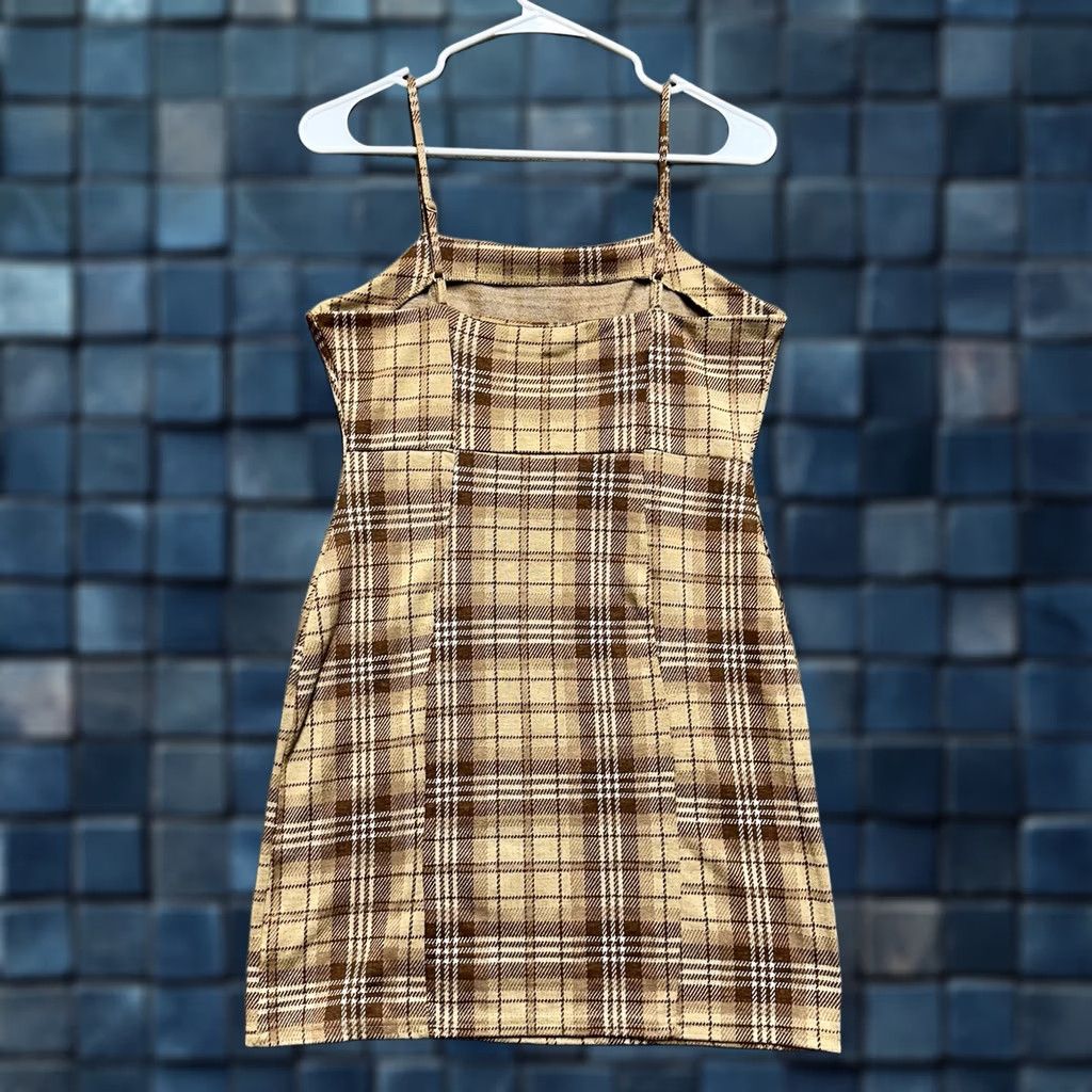 Vintage Ultra Flirt Beige Plaid Mini Dress Womens M Sleeveless Spaghetti Strap Rayon EUC Casual Party/Cocktail Dress Size M / US 6-8 / IT 42-44 - 1 Thumbnail