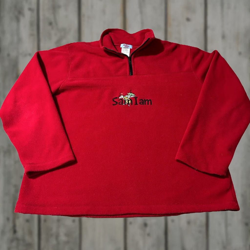 Vintage VINTAGE Dr Seuss Sam I Am Green Eggs And Ham Fleece Pullover Large Sweatshirt Mens L Red Size US L / EU 52-54 / 3 - 1 Thumbnail