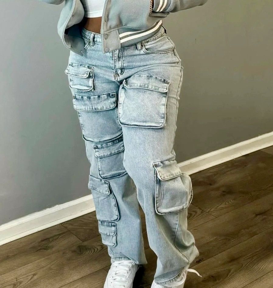 Vintage Blue Multi Pocket Cargo Jeans