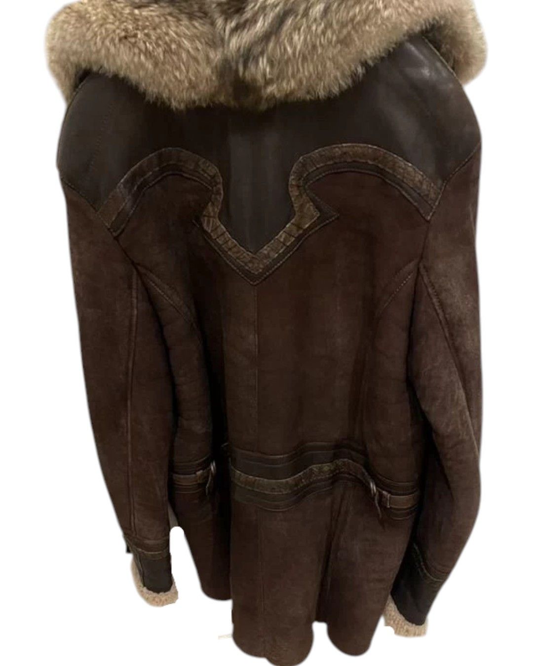 Roberto Cavalli SHEARLING SUEDE LEATHER HEAVY COAT WITH FOX FUR COLLAR Size US L / EU 52-54 / 3 - 2 Thumbnail