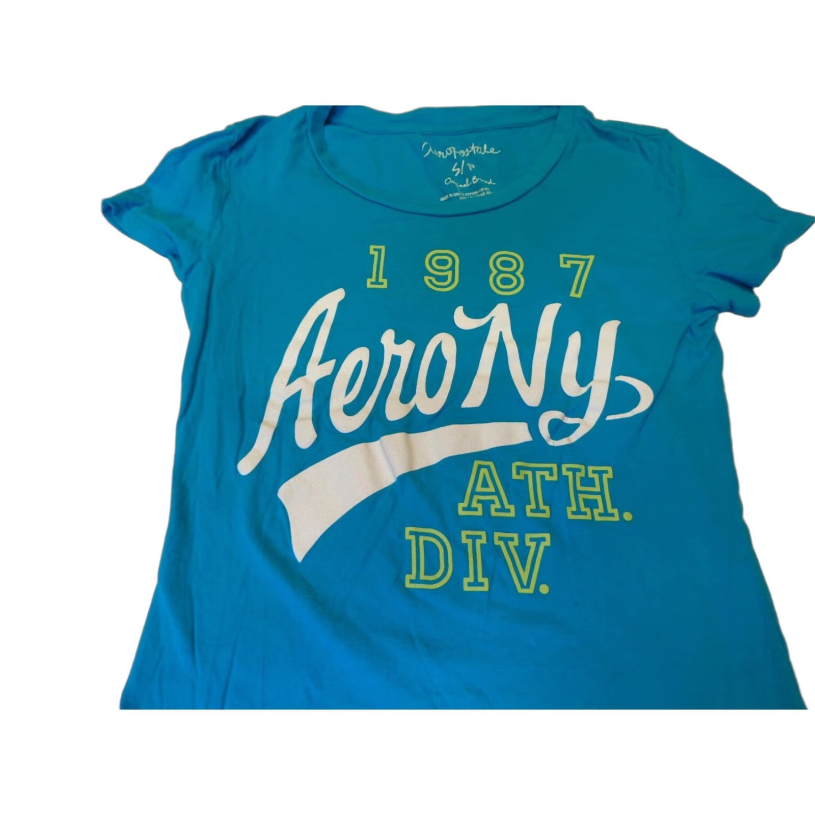 Vintage Aero NY 87 T-Shirt Blue Aeropostale Junior's Small Womens Short Sleeve Casual Cotton Shirt Regular Size S Size S / US 4 / IT 40 - 1 Thumbnail