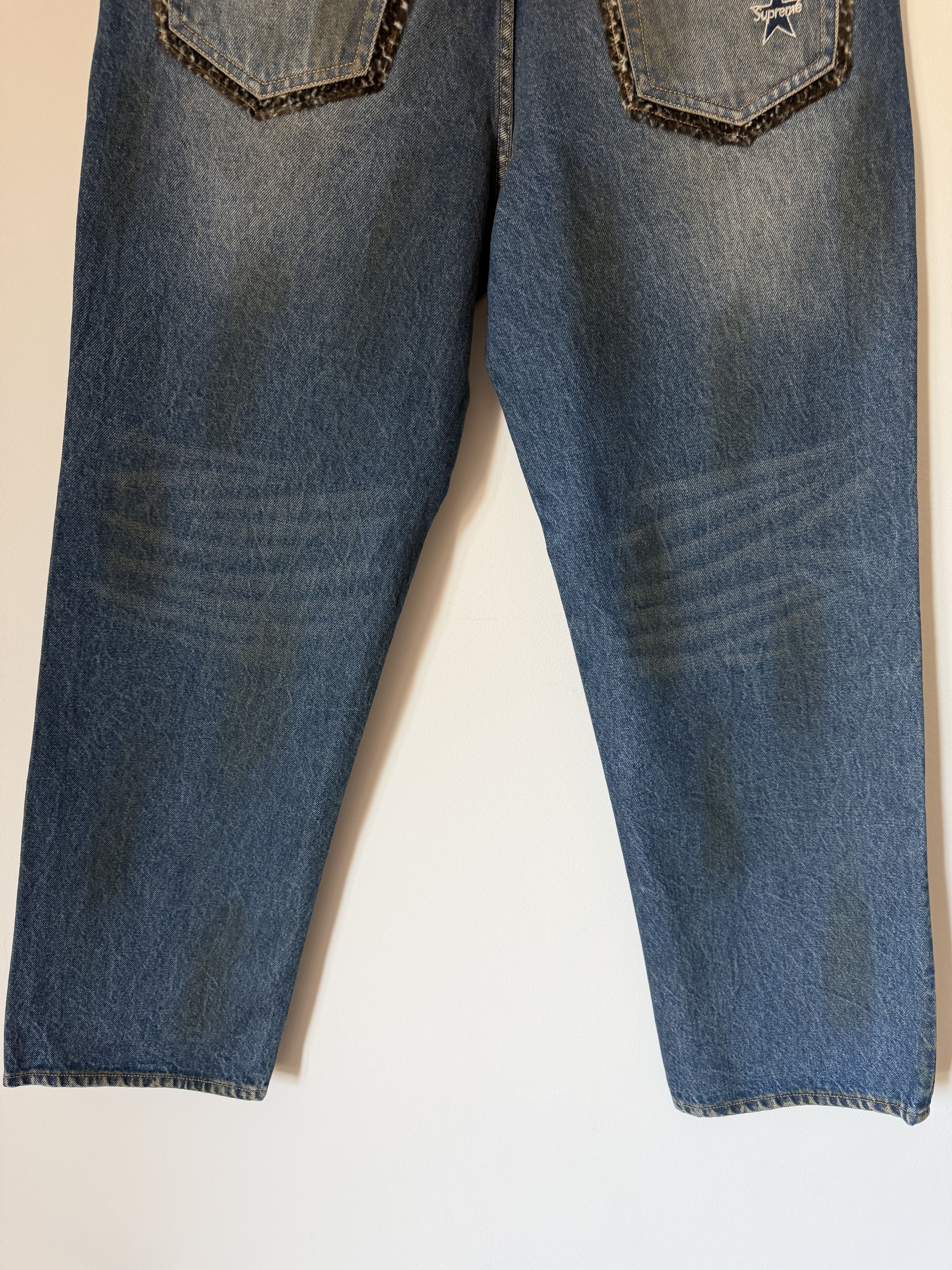 Supreme Supreme Leopard Faux Fur Loose Fit Jeans in Washed Indigo Size US 34 / EU 50 - 3 Thumbnail