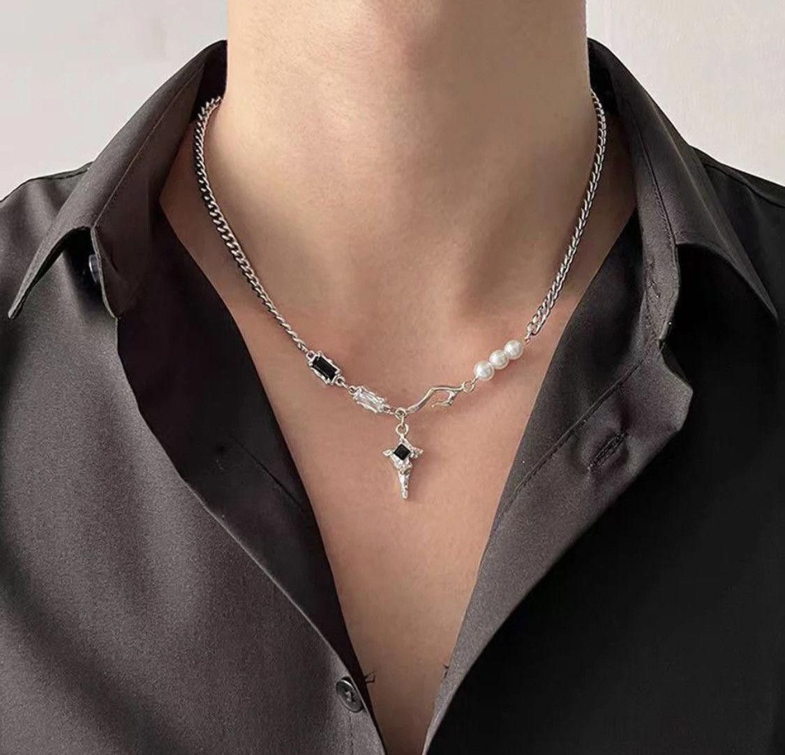Jewelry Star Pearl Necklace in Silver, Men's