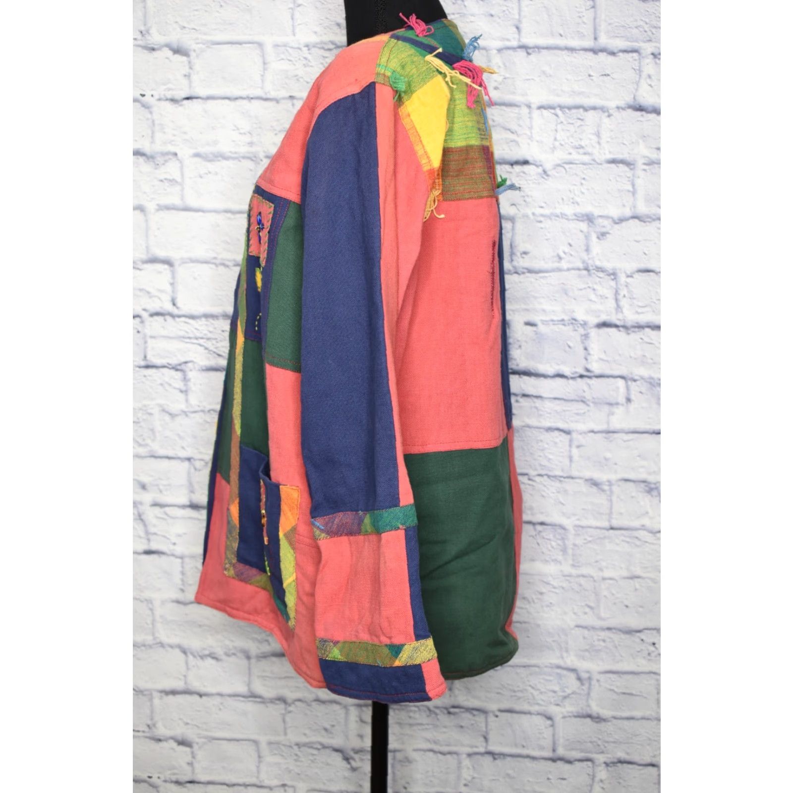 Vintage Open Front Jacket Boho Wearable Art Patchwork Beaded Coloful Medium Size M / US 6-8 / IT 42-44 - 3 Thumbnail