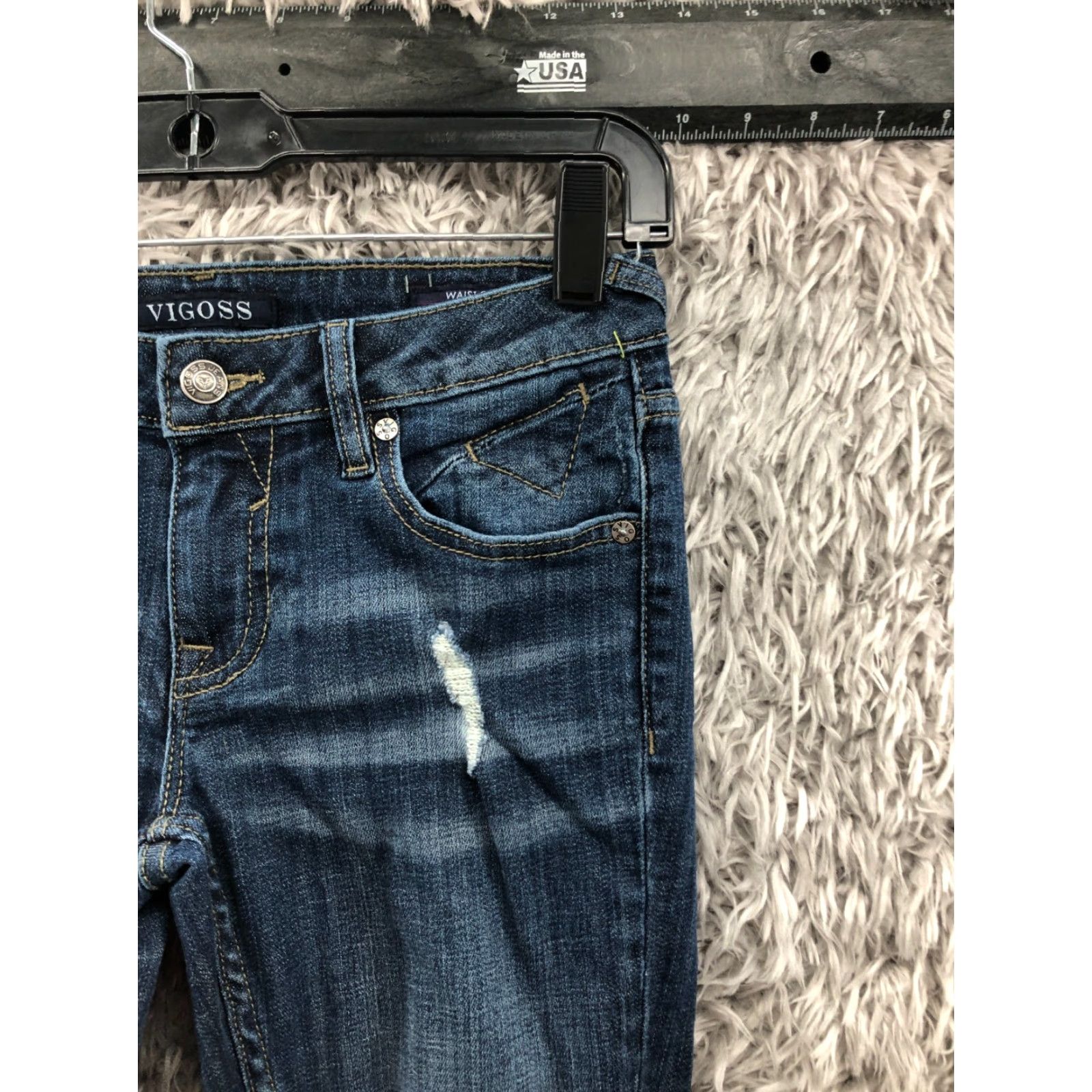 Vintage VIGOSS The Thompson Skinny Jeans Blue Size 24 Womens Low Rise Denim 5-Pocket Regular Inseam 27 Vintage No Size 42" / US 20 - 6 Thumbnail