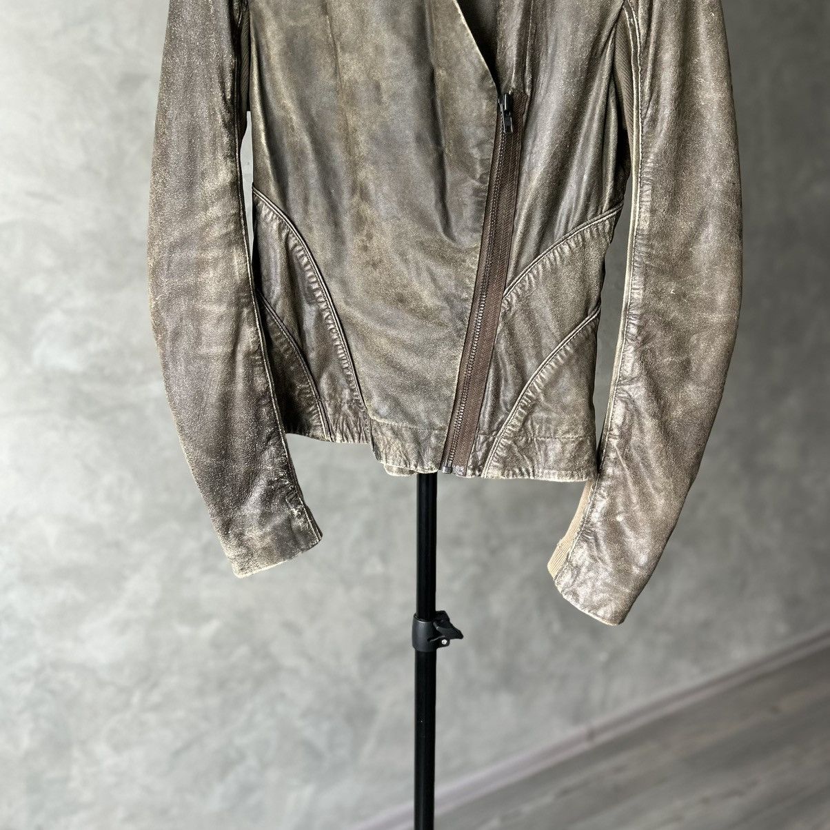 Allsaints Allsaints Faded Asymmetric Rick Owens Vibe Leather Jacket Size S / US 4 / IT 40 - 6 Thumbnail