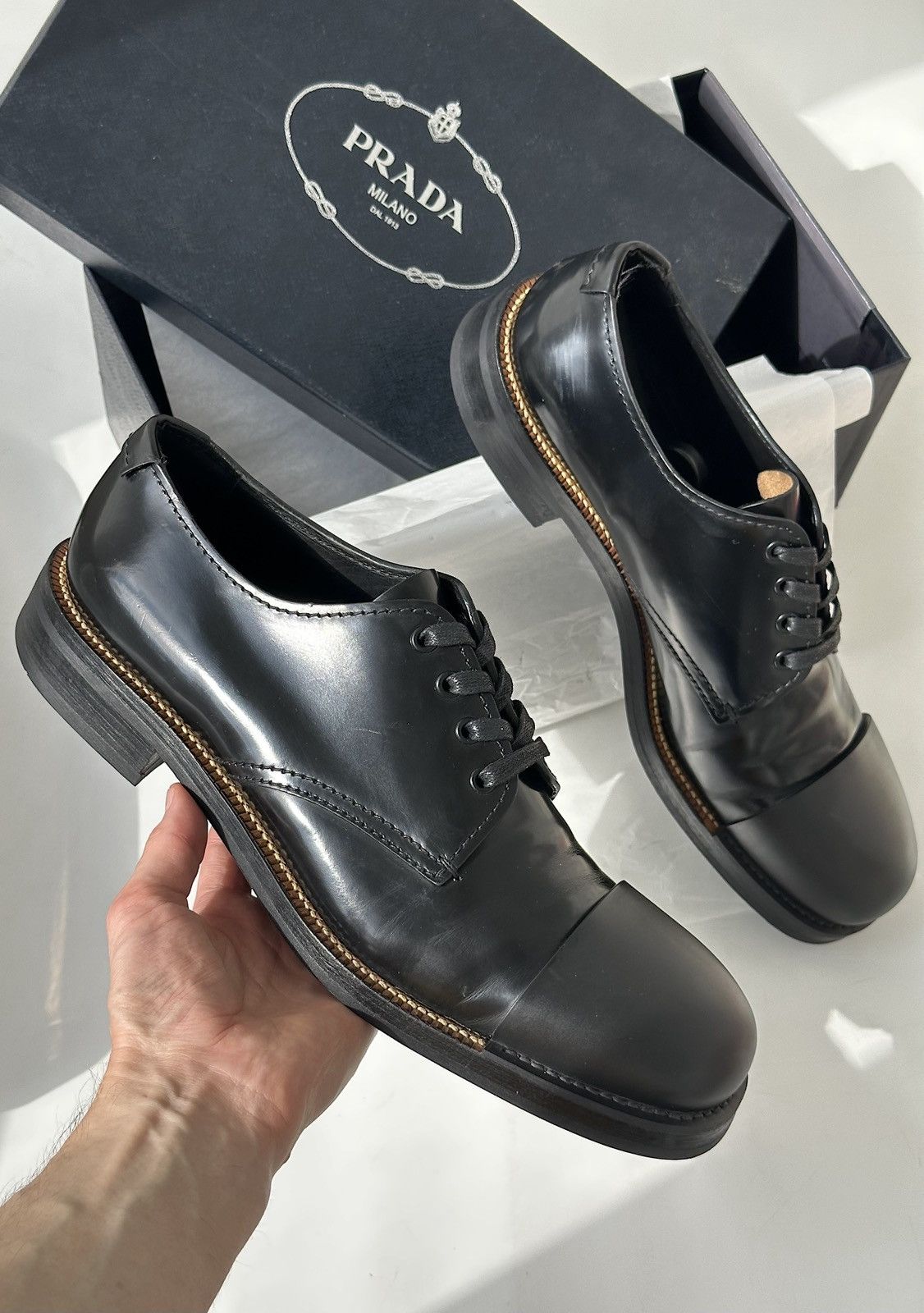 PRADA FW2016 Cap Toe Runway Derby Shoes Vintage boots chunky