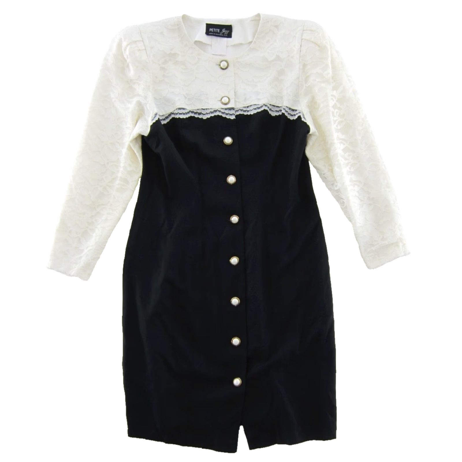 Vintage VINTAGE PETITE Jazz California Black Ivory Lace Long Sleeve Button Down Dress 10 Size L / US 10 / IT 46 - 2 Thumbnail