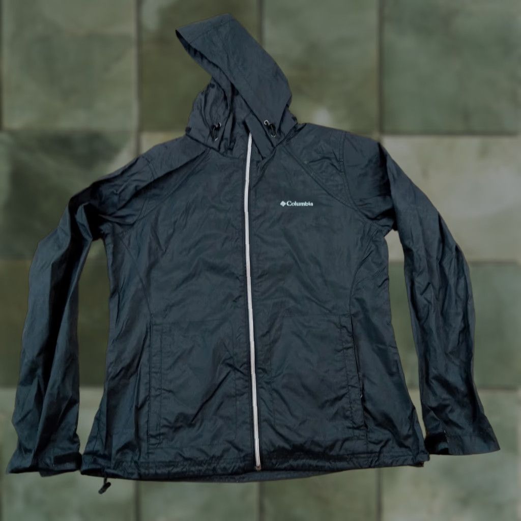 Vintage Columbia Windbreaker Jacket Women Large Black Hooded Full Zip Pocket Lightweight Size L / US 10 / IT 46 - 1 Thumbnail