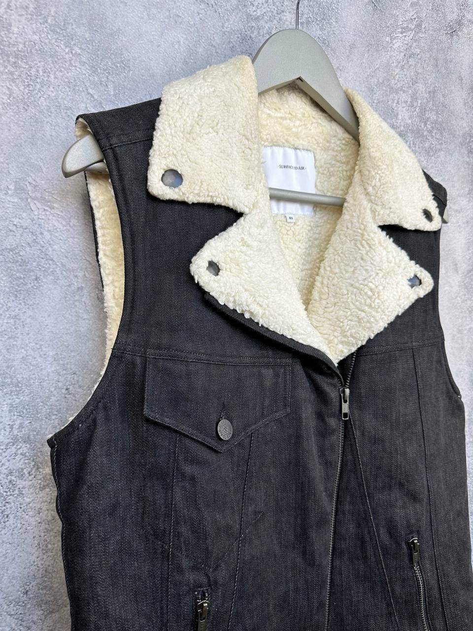 Surface To Air Surface To Air Black Denim Sherpa Lined Biker Vest Size US XS / EU 42 / 0 - 4 Thumbnail