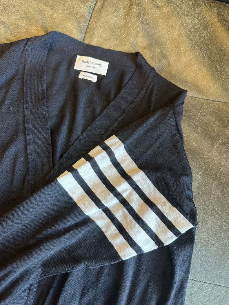 Thom Browne Thom Browne A dark blue wool knit cardigan Size US XL / EU 56 / 4 - 2 Thumbnail
