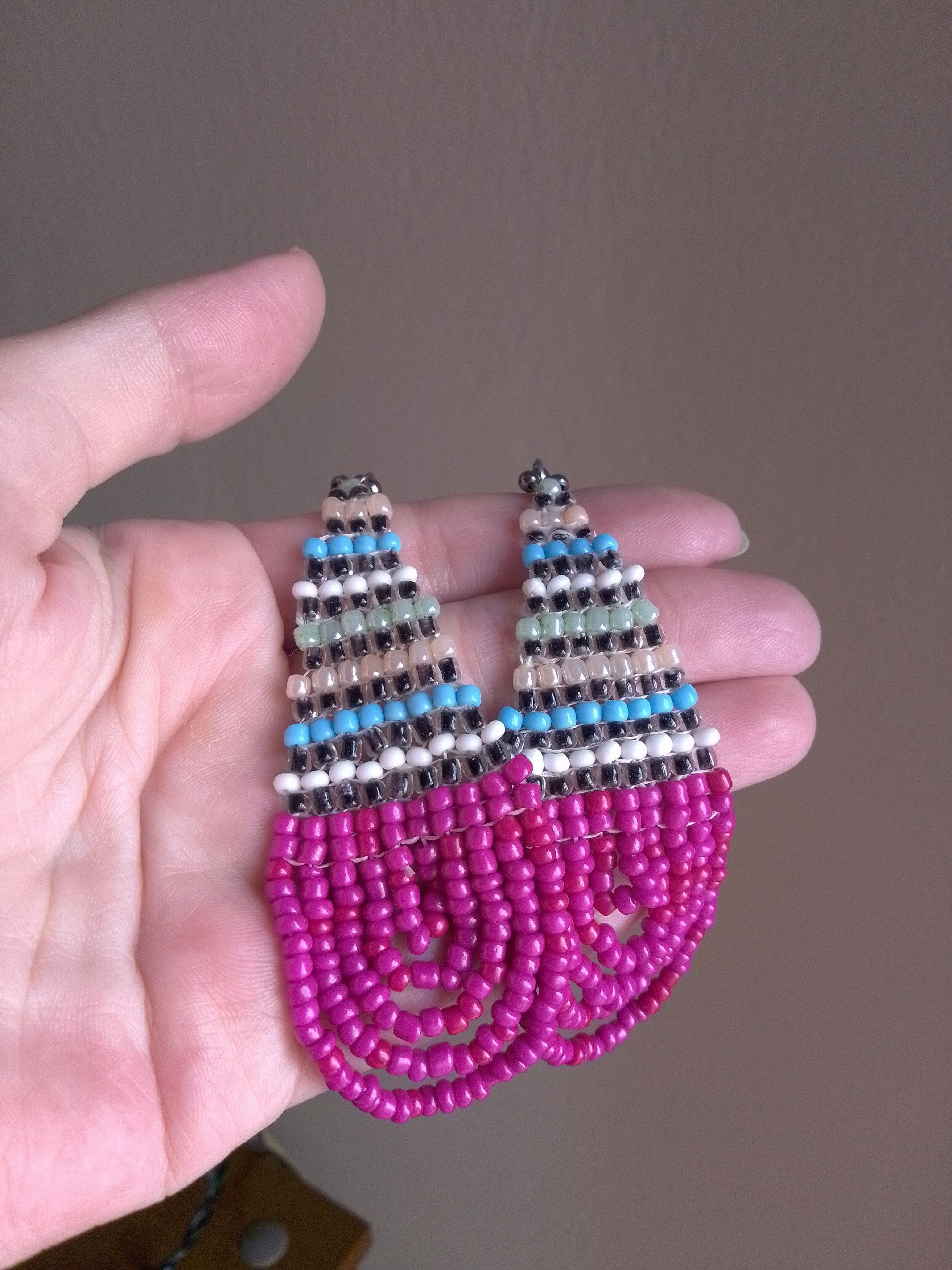 Handmade Earrings Ethnic South Africa Style Pink Beaded Long Size ONE SIZE - 2 Thumbnail