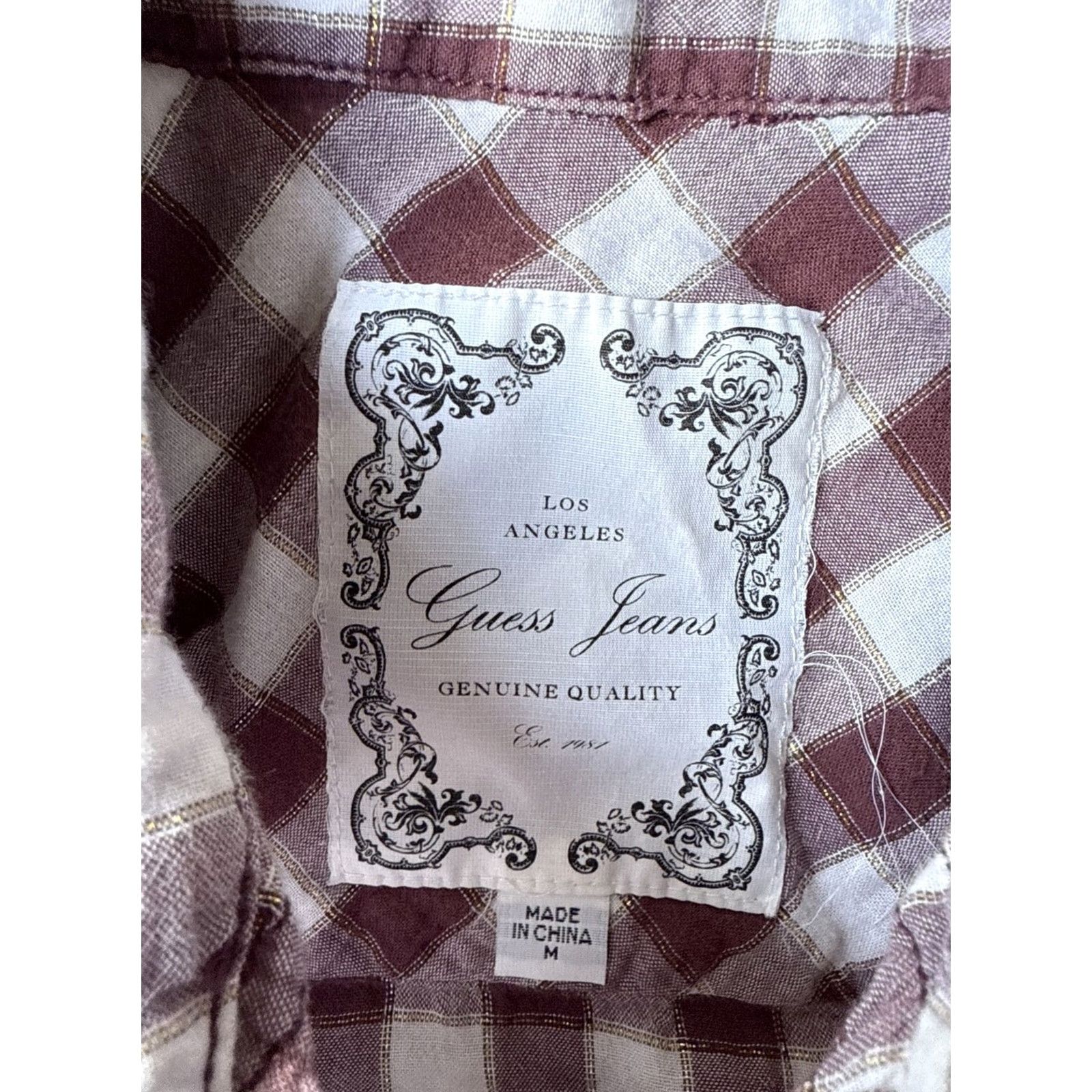 Guess GUESS Jeans Plaid Western Pearl Snap Long Sleeve Shirt Women's M Distressed Casual, Button-Up, 100% Cotton, Multicolor Size M / US 6-8 / IT 42-44 - 2 Thumbnail