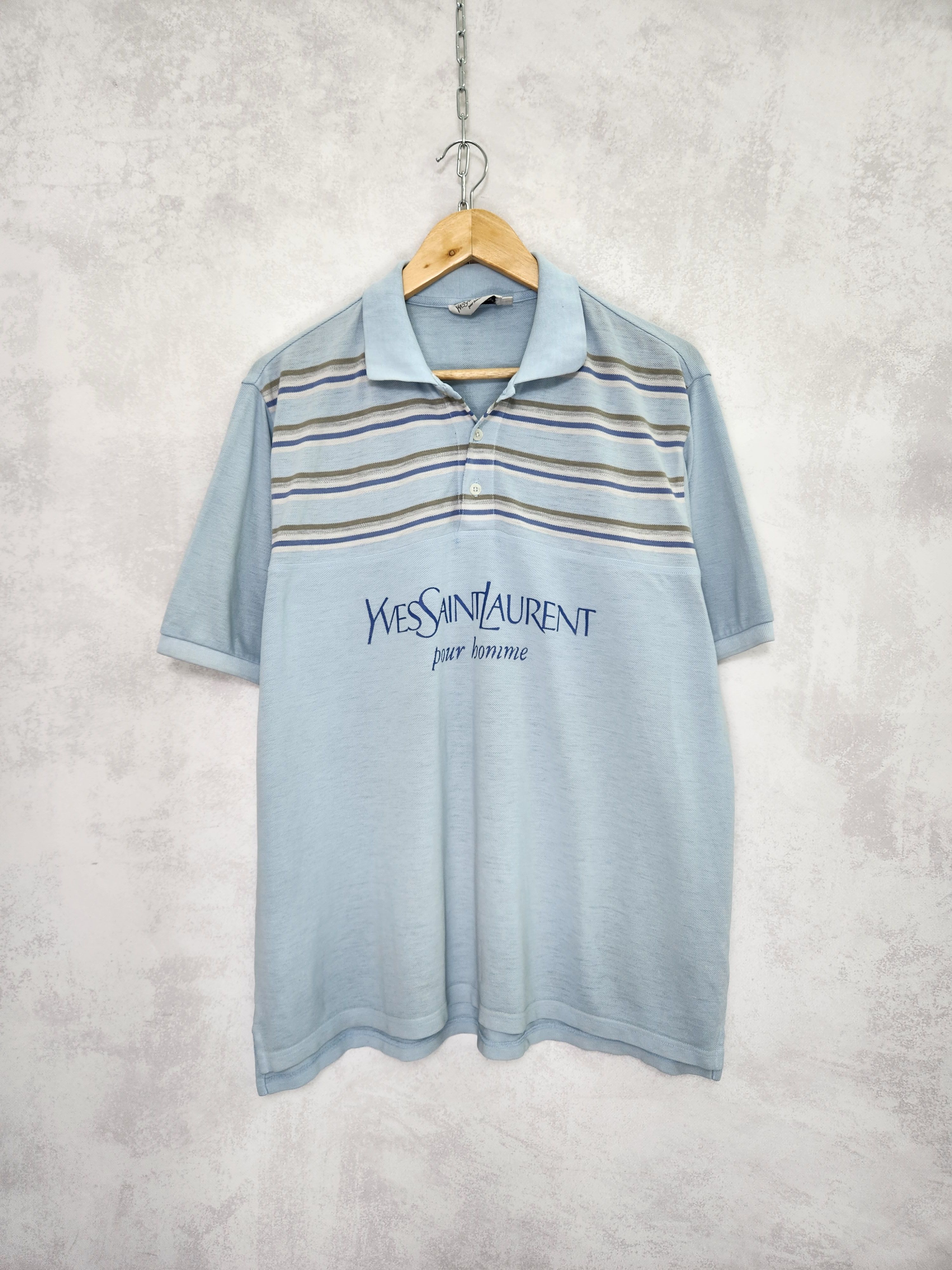 Vintage 90s Vintage Yves Saint Laurent YSL blue Polo T-Shirt Size US L / EU 52-54 / 3 - 1 Thumbnail