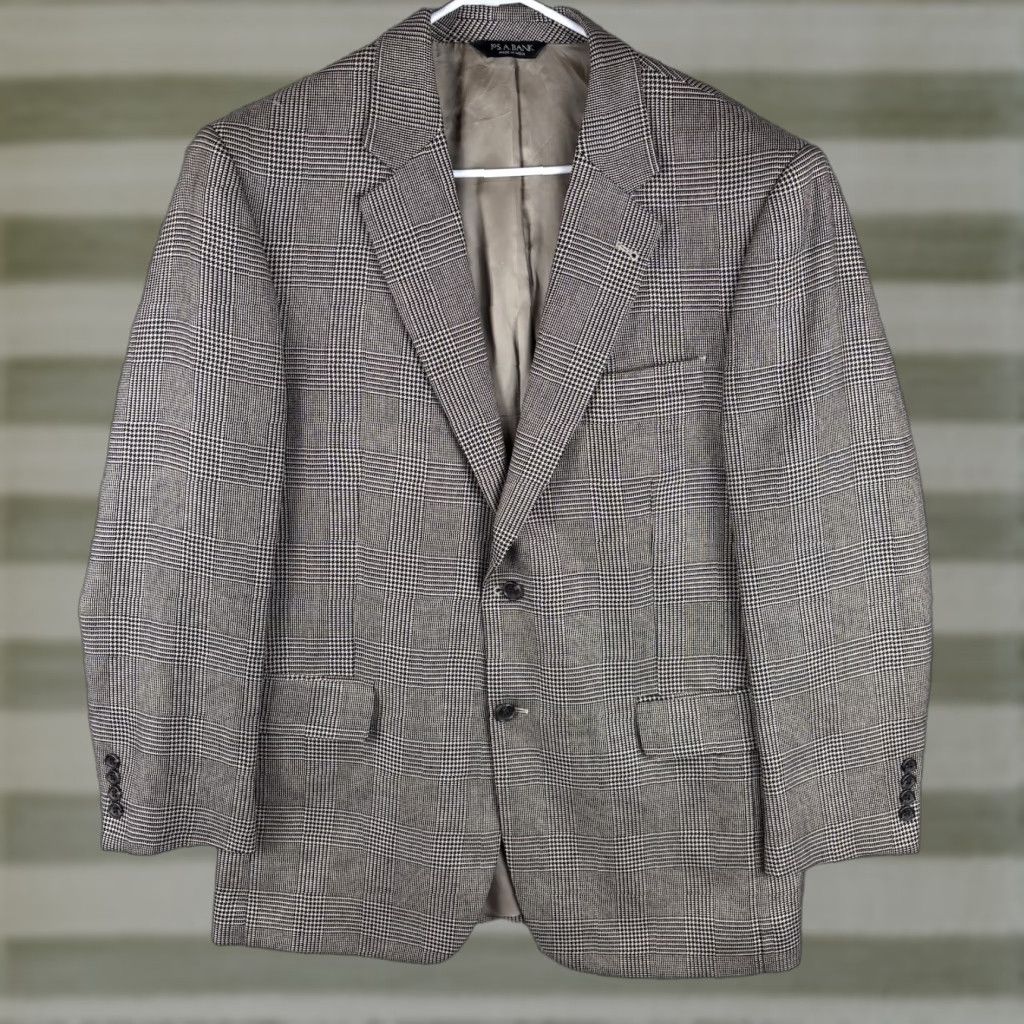 Jos. A. Bank Jos. A. Bank Sport Coat 42R Tan Black Glen Check Windowpane Silk Blend Blazer Blazer Jeans? Size 42R - 1 Thumbnail