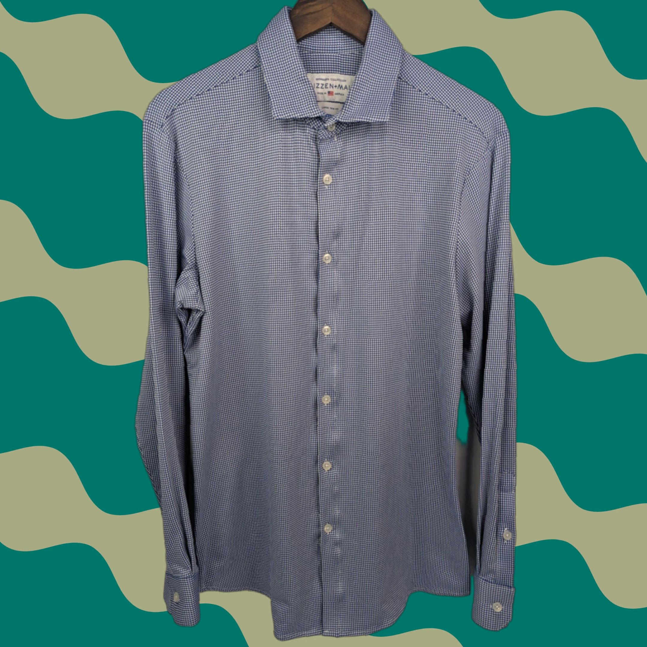 Mizzen+Main Mizzen+Main Check Performance Shirt Men's L Spinnaker Collection Blue Long Sleeve Button-Up Collared Shirt USA, Modern, Casual, Business Mens Size US L / EU 52-54 / 3 - 1 Thumbnail