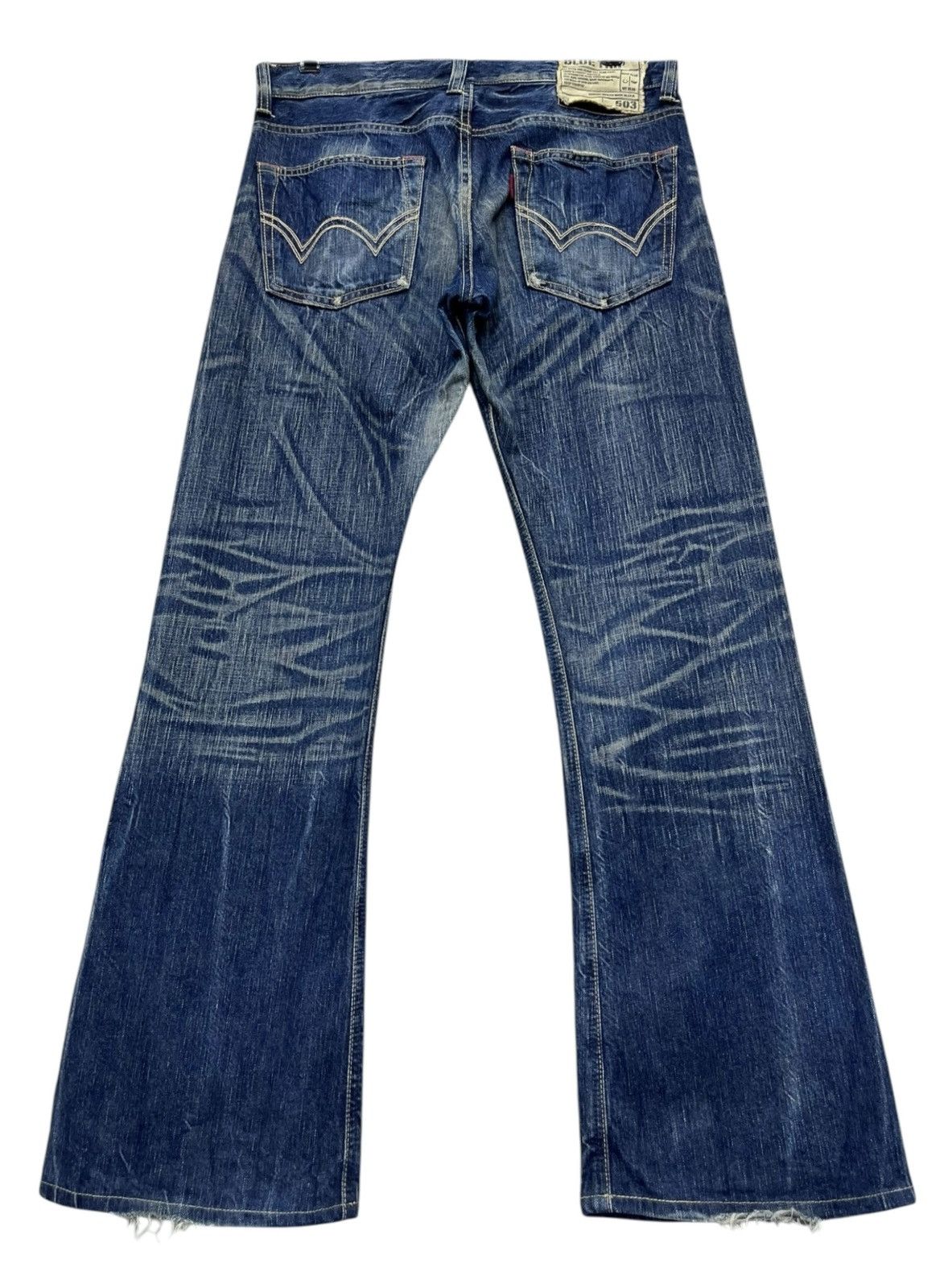 🔥Vintage FLARE EDWIN 503 BLUE TRIP RAW BLUE MUDWASH DENIM