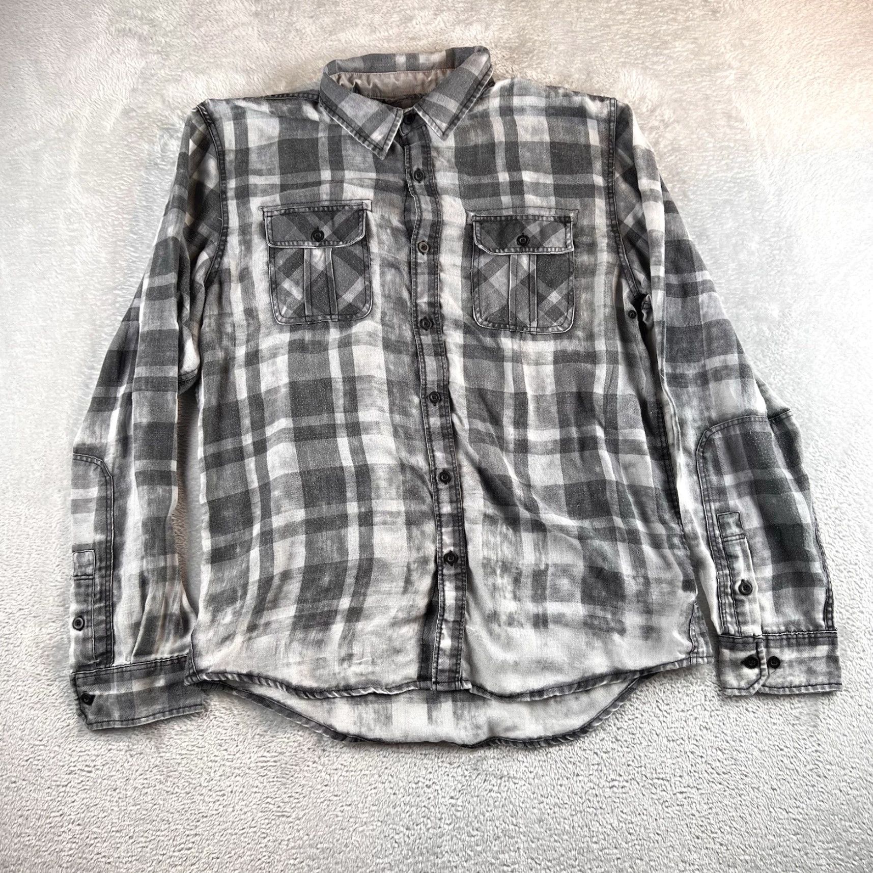 Vintage XXX RUDE Shirt Mens L Black Gray Plaid Long Sleeve Button Up Size US L / EU 52-54 / 3 - 2 Thumbnail
