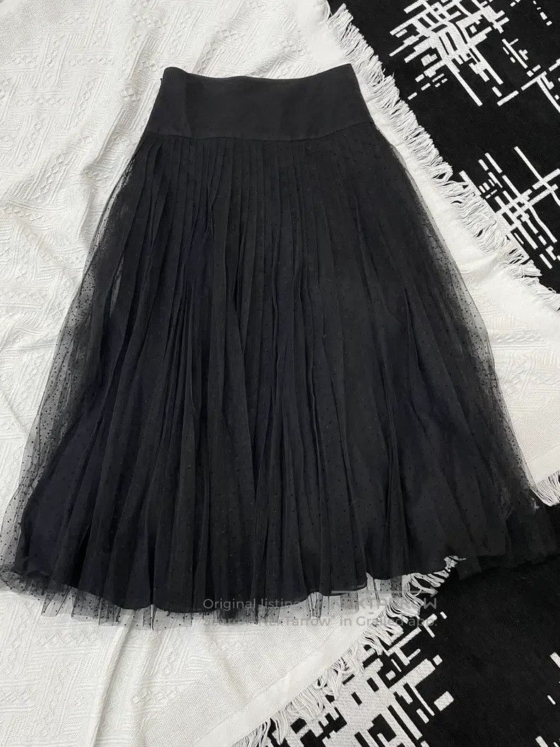 Dior Dior Black plush polked dot mesh skirt Size 24" / US 00 / IT 34 - 2 Thumbnail
