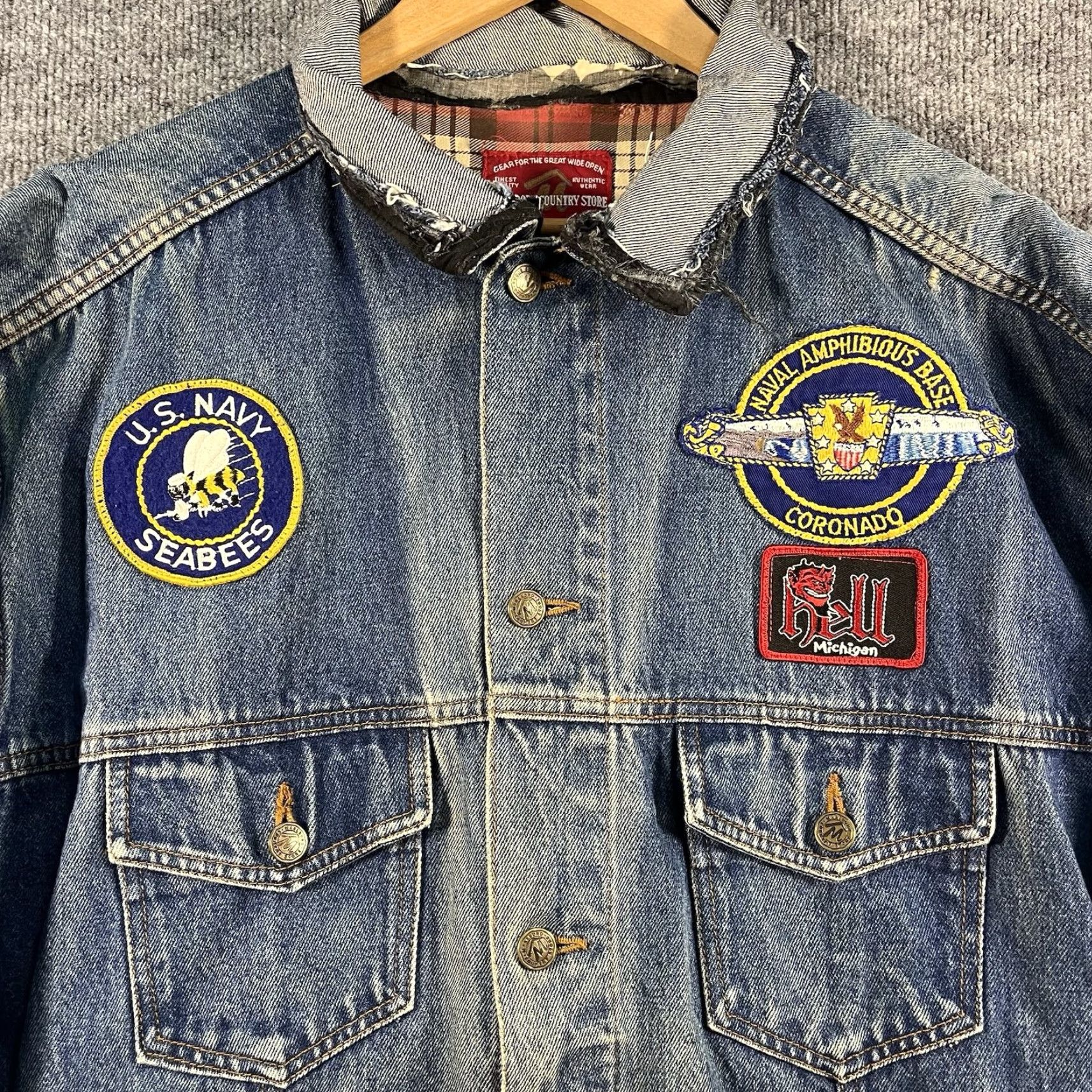 Marlboro VINTAGE Marlboro Country Store Jean Jacket XL Blue Denim Biker 90s Patches Mens Size US 36 / EU 52 - 6 Thumbnail