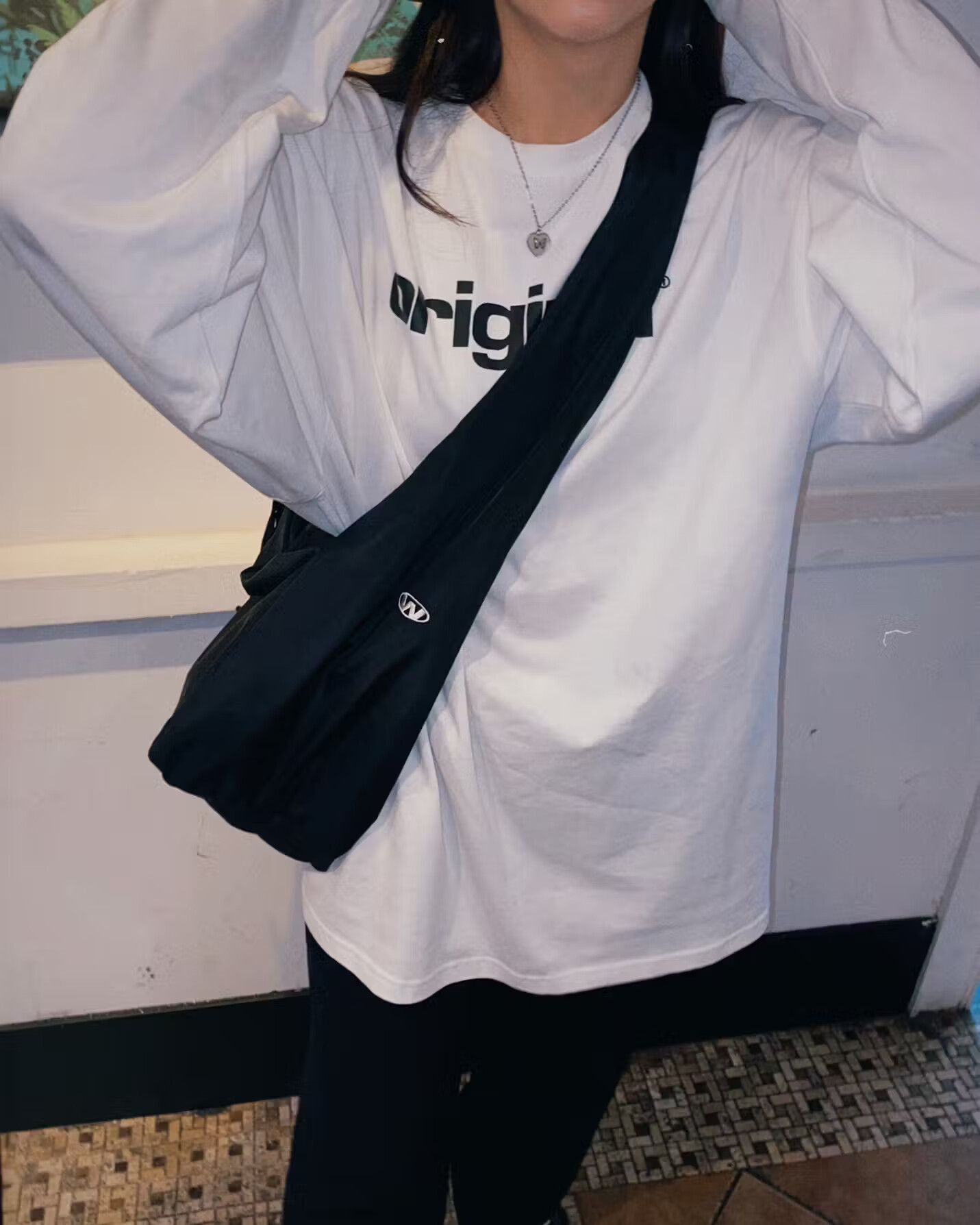 image of Oversized Crossbody Messenger Bag in Black, Men's