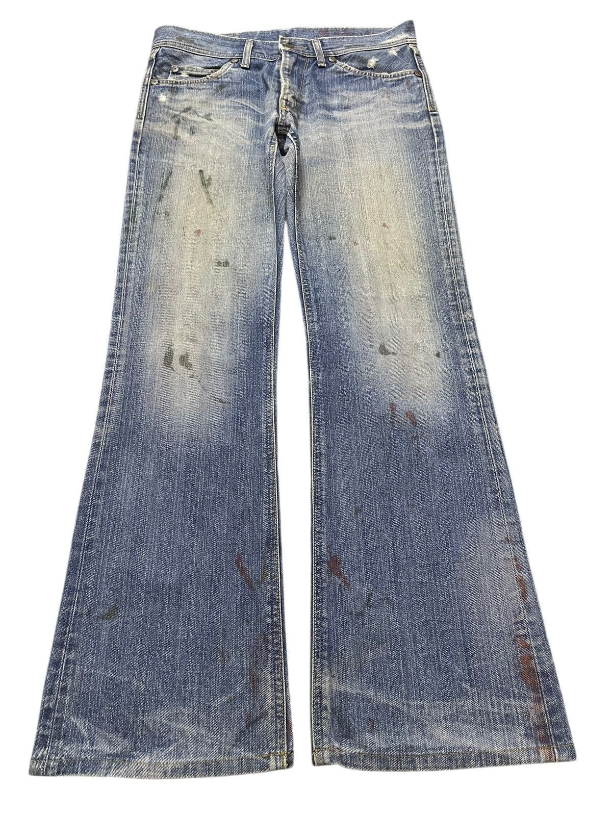 Lee Vintage 90s Lee Mud Faded Wash Paint Splatter Wide Leg Jeans Size US 32 / EU 48 - 1 Thumbnail