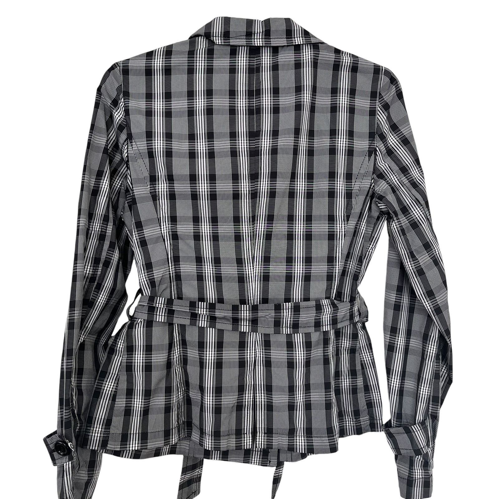 Other Blue Les Copains Black White Plaid Short Trench Coat Jacket Size S / US 4 / IT 40 - 4 Thumbnail