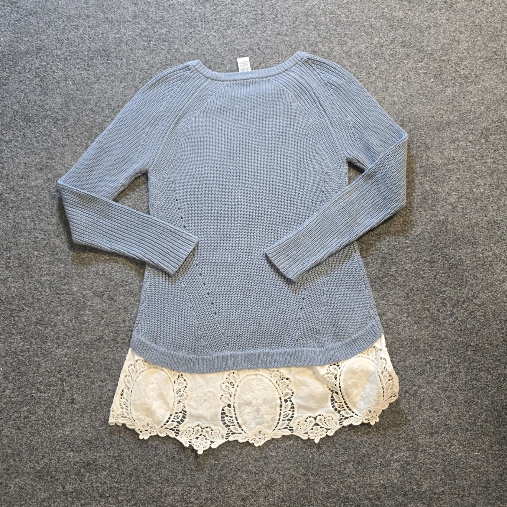 Soft Surroundings Soft Surroundings Sweater Womens Small Blue Chunky Knit Crochet Lace Hem Casual Shirt Size S / US 4 / IT 40 - 7 Thumbnail