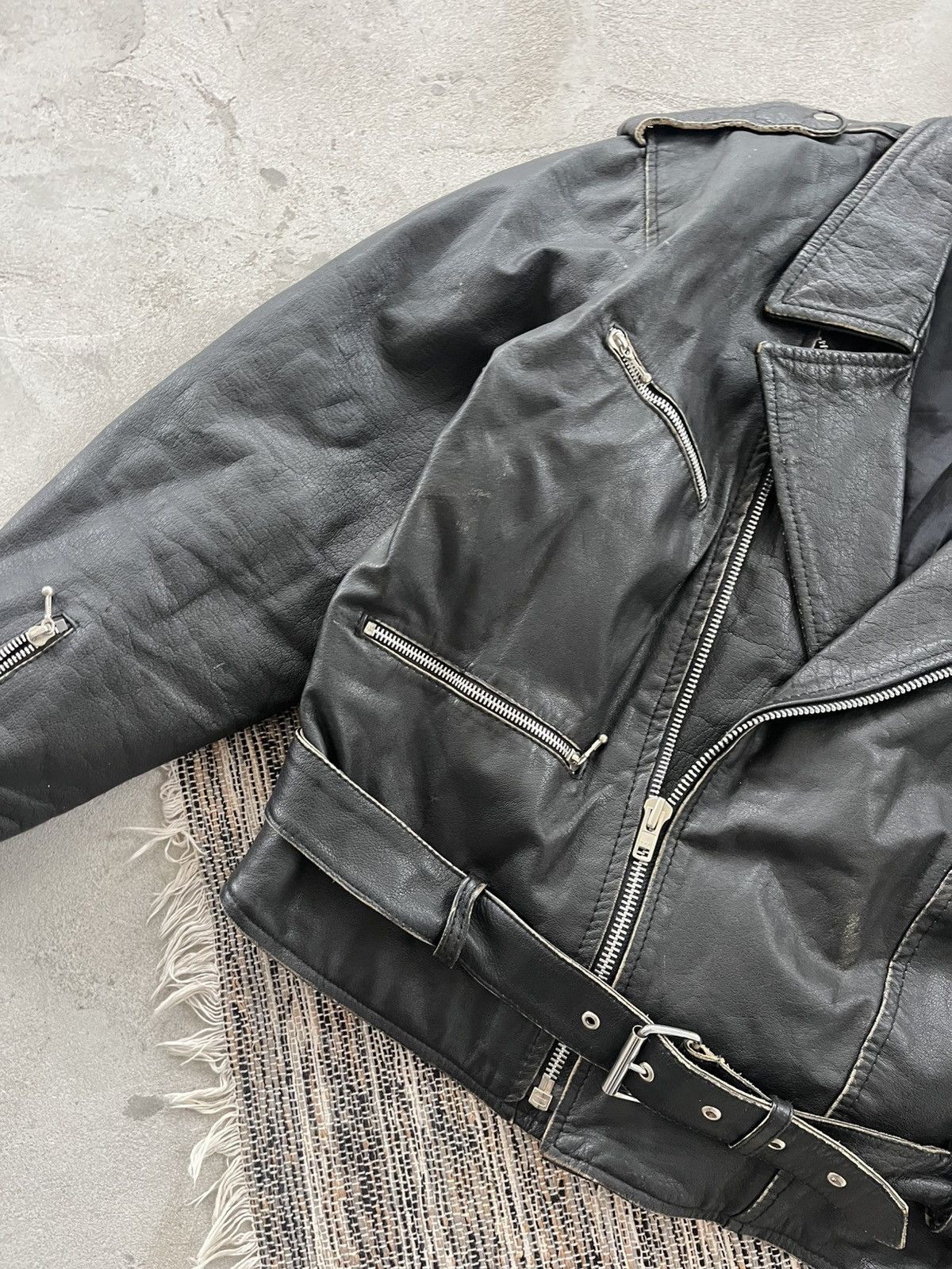 Harley Davidson Vintage Biker Faded Black Leather Moto Jacket Avantgarde Size US M / EU 48-50 / 2 - 8 Thumbnail