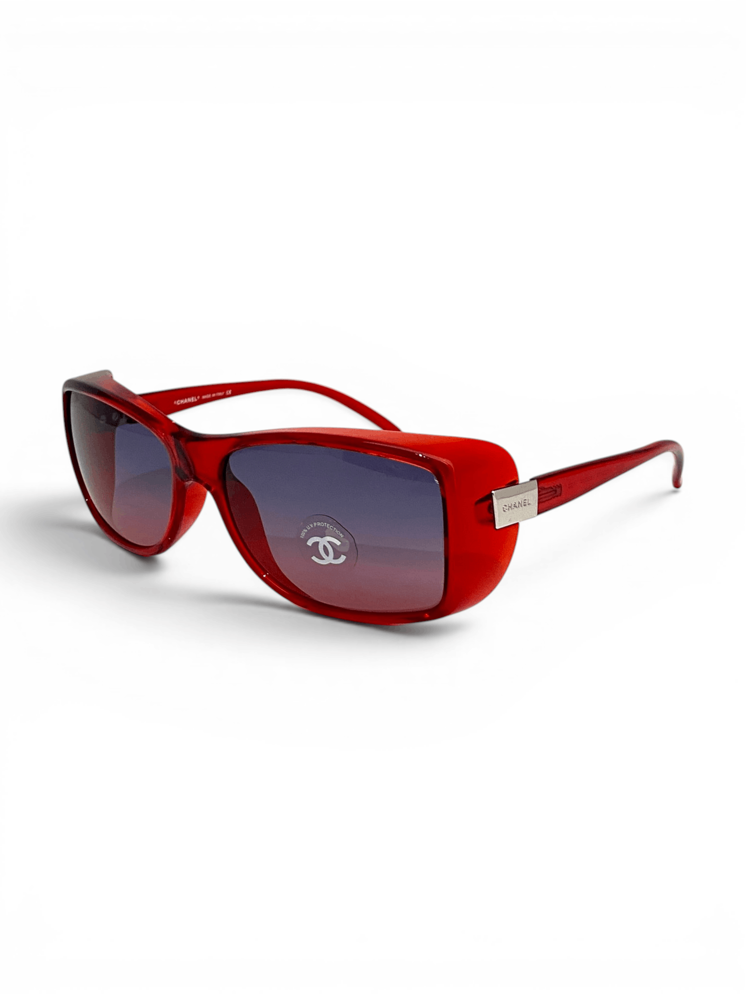 Chanel Chanel CC Logo Shield Oversized Vintage Red Sunglasses Y2K Size ONE SIZE - 2 Thumbnail
