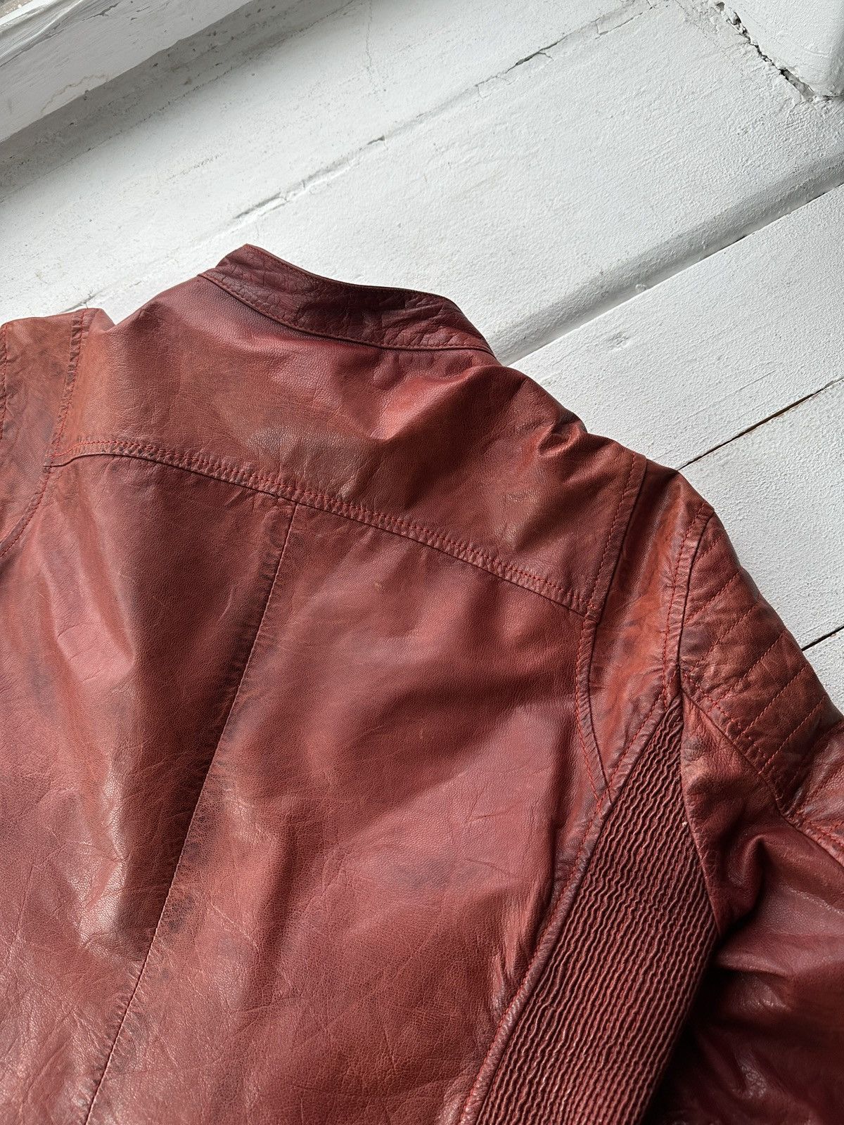 Gypsy 🚨VNTG LEATHER JACKET AVANT GARDE ASYMMETRICAL BROWN MOTO Size US XL / EU 56 / 4 - 14 Thumbnail