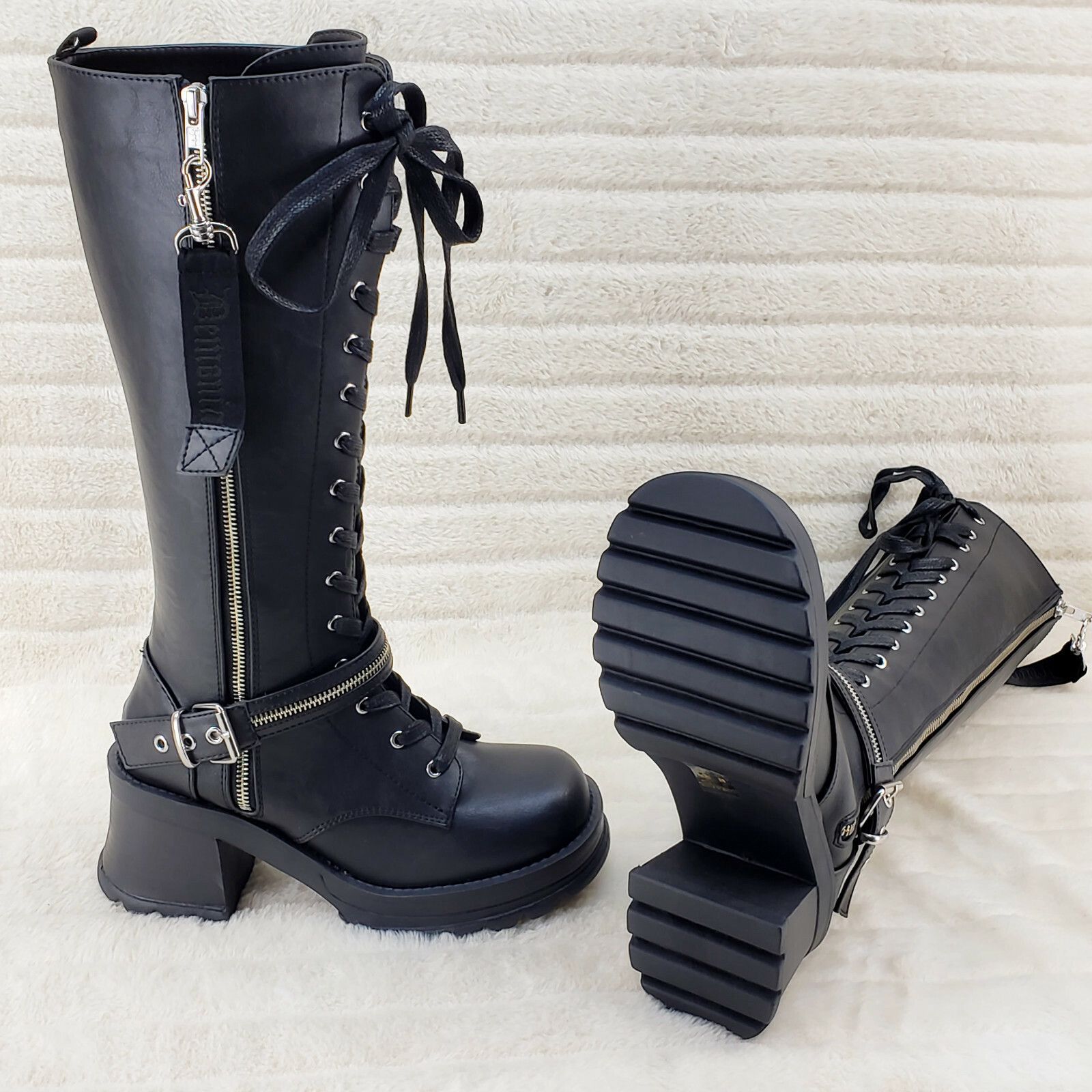 Demonia Cult DEMONIA Bratty 206 Zipper Strap Biker Goth Punk Lace Up Knee Size US 7 / IT 37 - 3 Thumbnail
