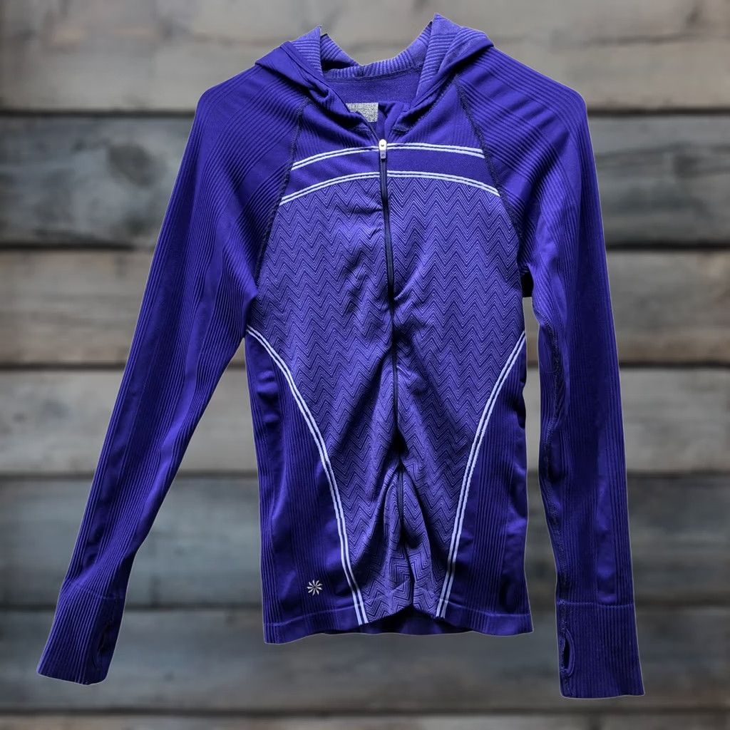 Athleta Athleta Hoodie Womens S Blue Seamless Full Zip Fitted Athletic Ruched Thumbholes Size S / US 4 / IT 40 - 1 Thumbnail