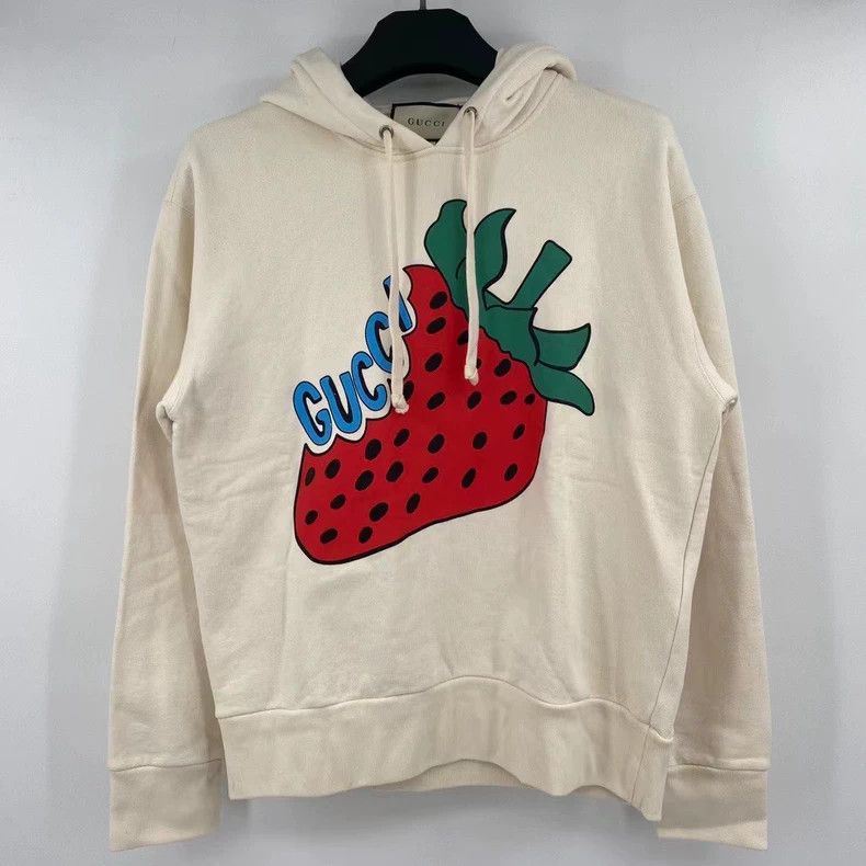 Gucci Gucci Beige strawberry pattern hoodie Size US S / EU 44-46 / 1 - 1 Thumbnail