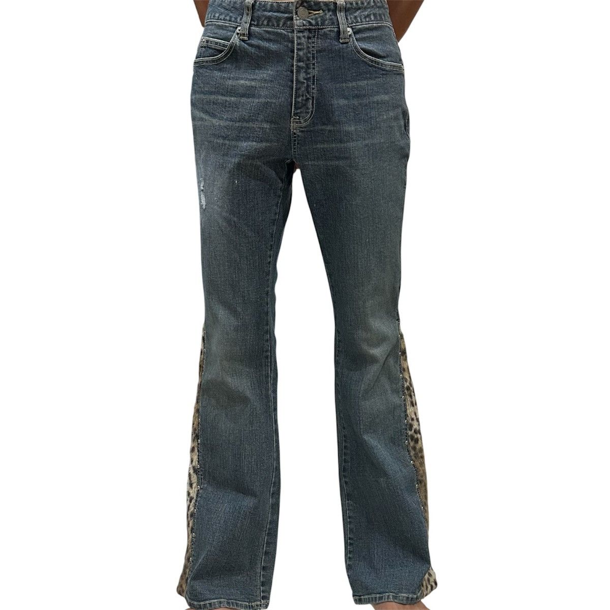 Japanese Brand Y2K Flare Hysteric Inspired Jeans With Leopard Fur W27 Size 27" / US 4 / IT 40 - 13 Thumbnail
