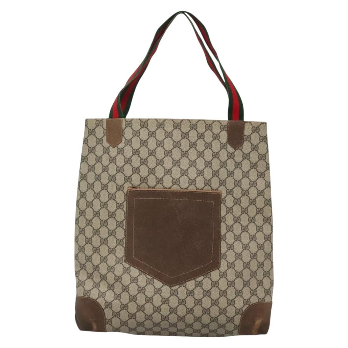 GUCCI GG Supreme Web Sherry Line Tote Bag Pvc Beige