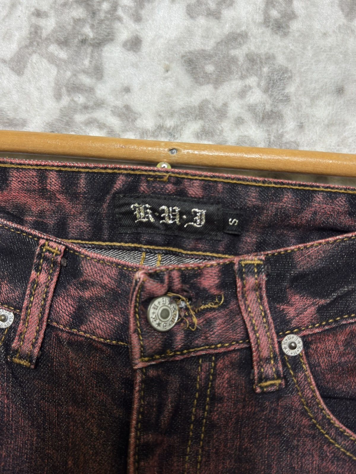 Japanese Brand Archive K.U.I Red Wash Skinny Denim Jeans Early 2000s Size US 29 - 7 Thumbnail