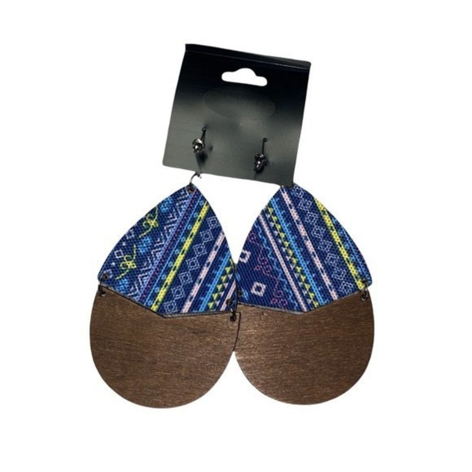Other NWT Wooden Fabric Covered Boho Aztec Dangle Earrings Blue Size ONE SIZE - 4 Thumbnail