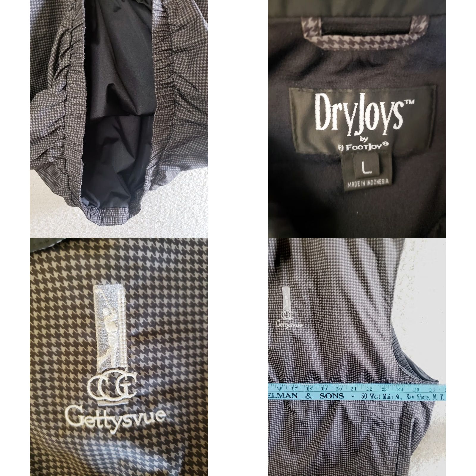 Footjoy FootJoy Dryjoys Mens L Windbreaker Vest Black/Gray Houndstooth Golf Club Snap Collar Vest Size US L / EU 52-54 / 3 - 8 Thumbnail