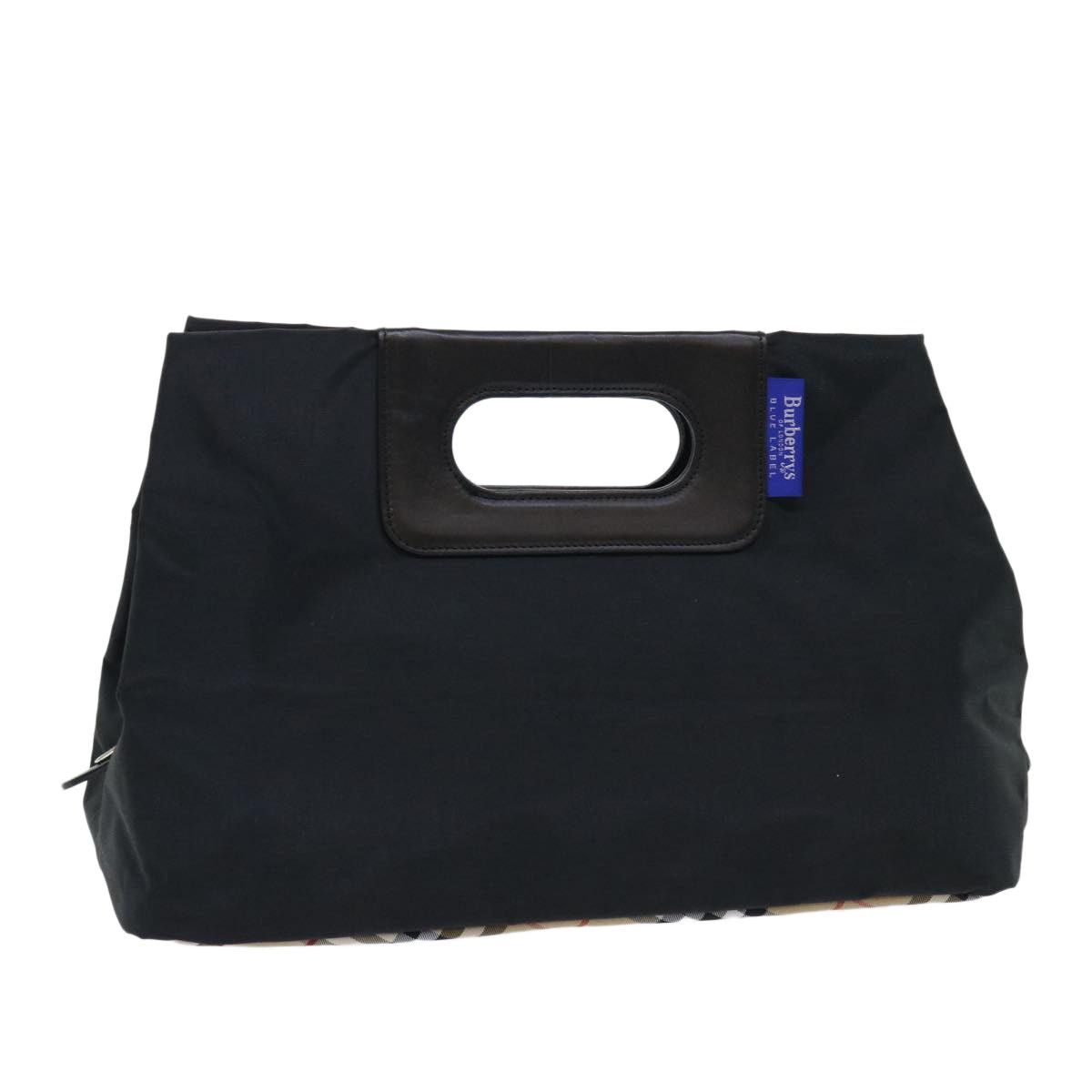 Burberry Nova Check Blue Label Hand Bag Nylon Black Beige