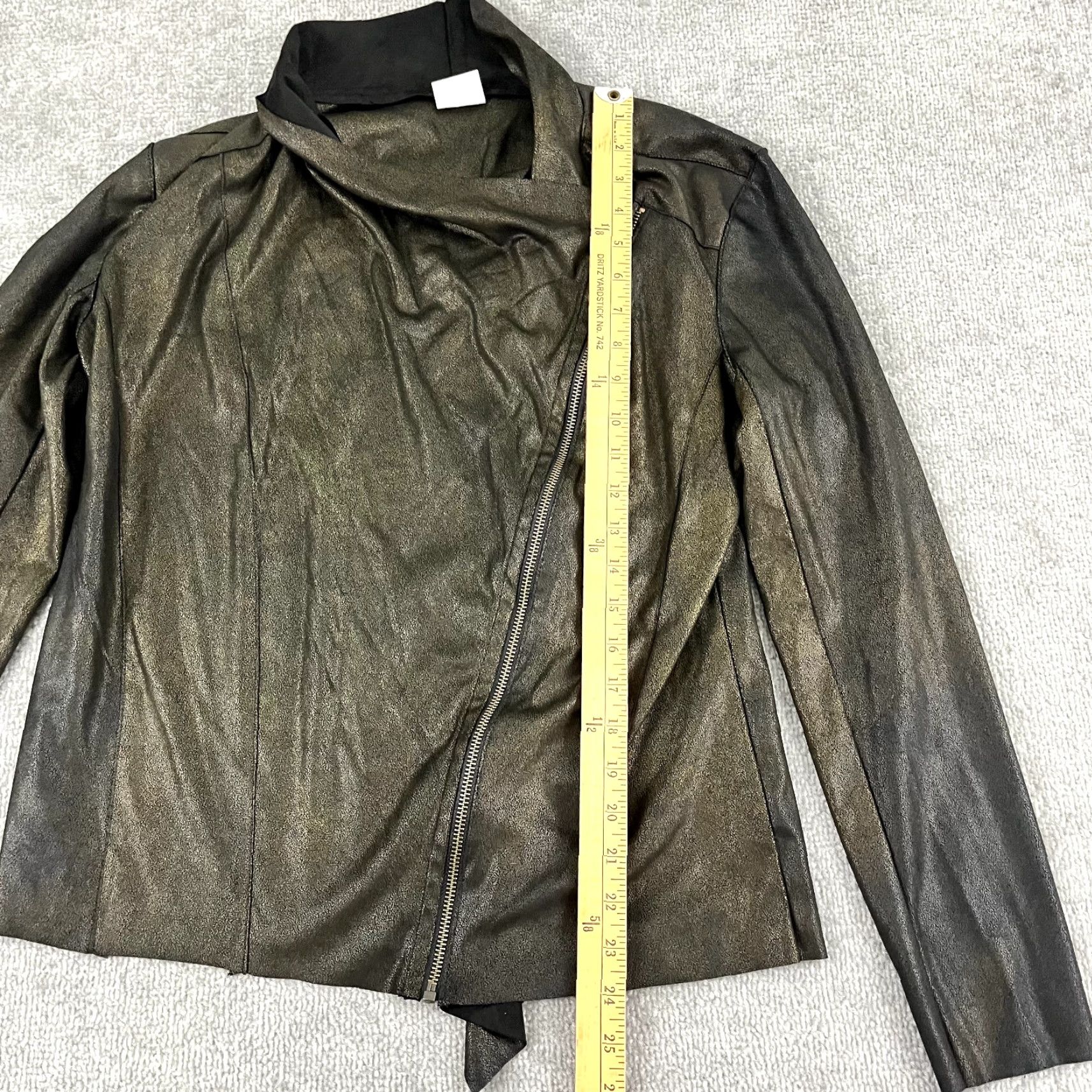 Anthropologie VINTAGE Anthropologie Jacket Womens Large Black Gold Foil Moto Full Zip Asymmetrical Size L / US 10 / IT 46 - 4 Thumbnail