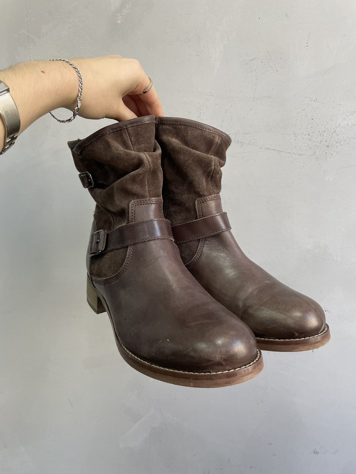 14th Addiction Rare engineered brown suede leather boots western y2k style Size US 8.5 / EU 41-42 - 2 Thumbnail