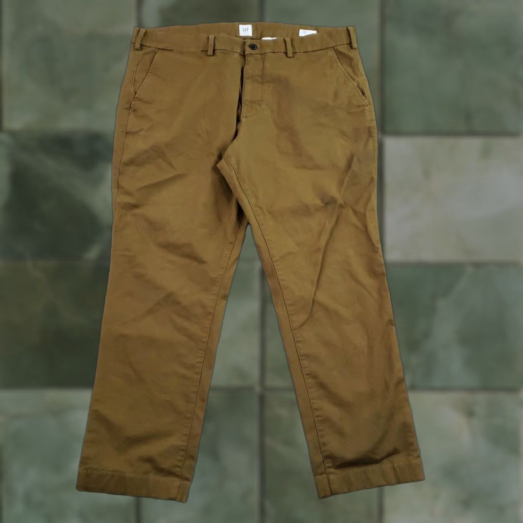 Gap GAP Chino Pants Mens 38x27 Slim Fit Brown Casual Flat Front Tapered Stretch Size US 38 / EU 54 - 1 Thumbnail