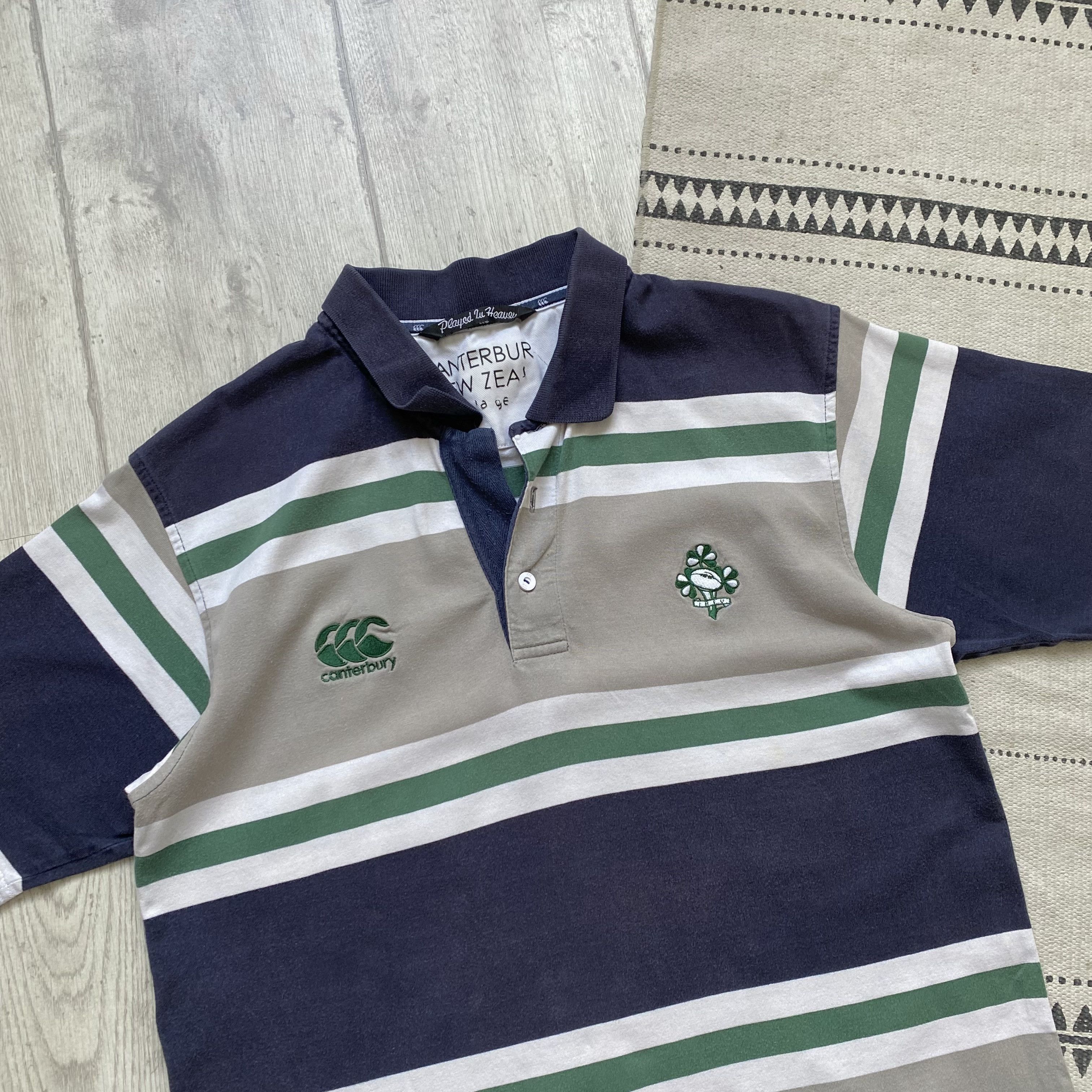 Canterbury of New Zealand 🏈 Vintage Faded Ireland rugby jersey striped polo t-shirt Size US S / EU 44-46 / 1 - 8 Thumbnail