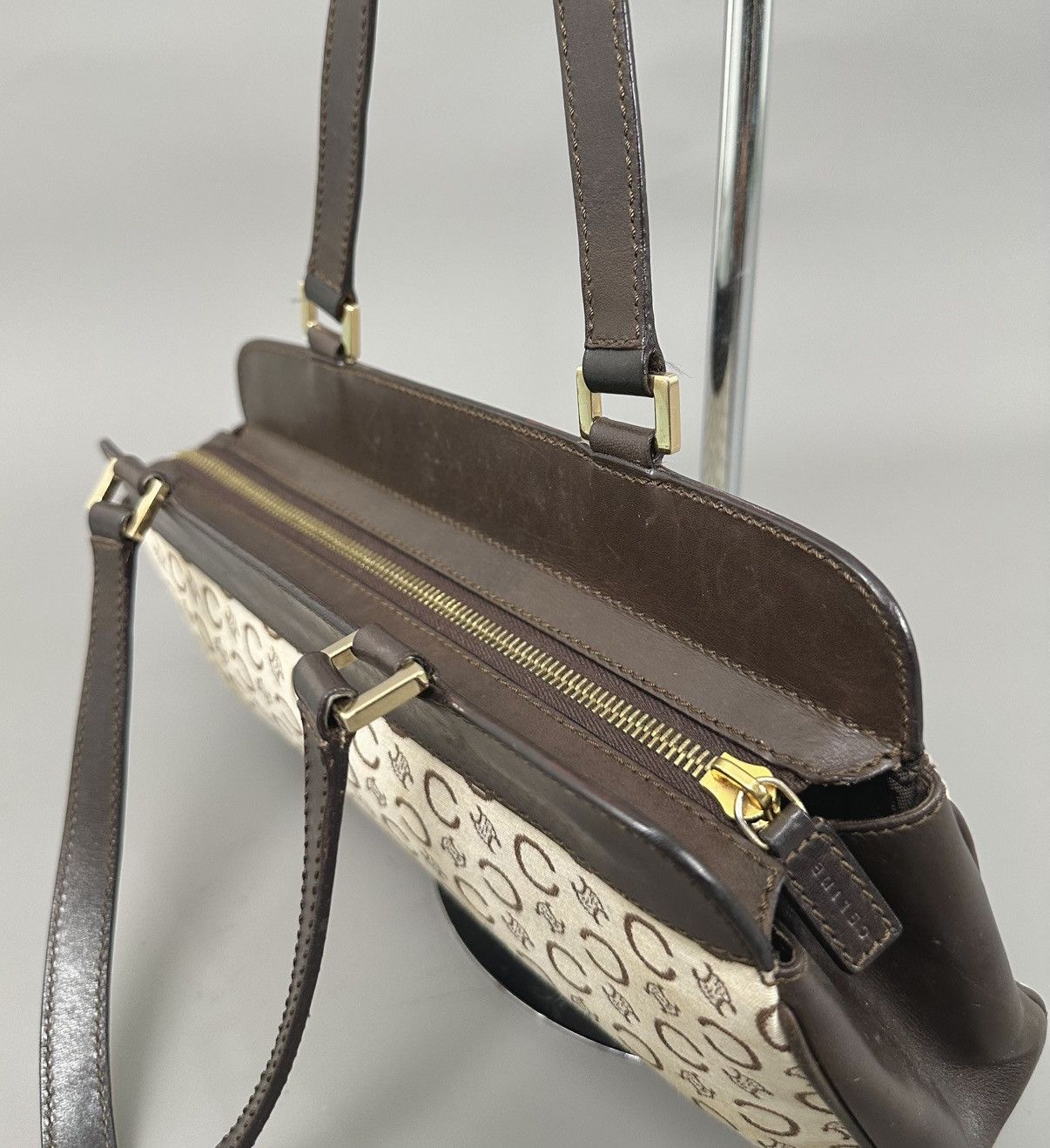 Celine Celine 2001 Macadam C White Canvas - Brown Leather Hand Bag Size ONE SIZE - 9 Thumbnail