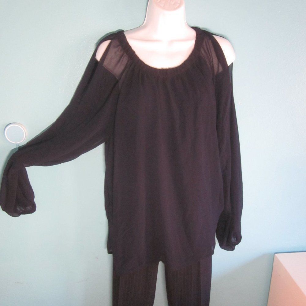 Marsell MARELLA Womens Black Crepe Blouse Sheer Sleeve Open Shoulder Size M / US 6-8 / IT 42-44 - 9 Thumbnail