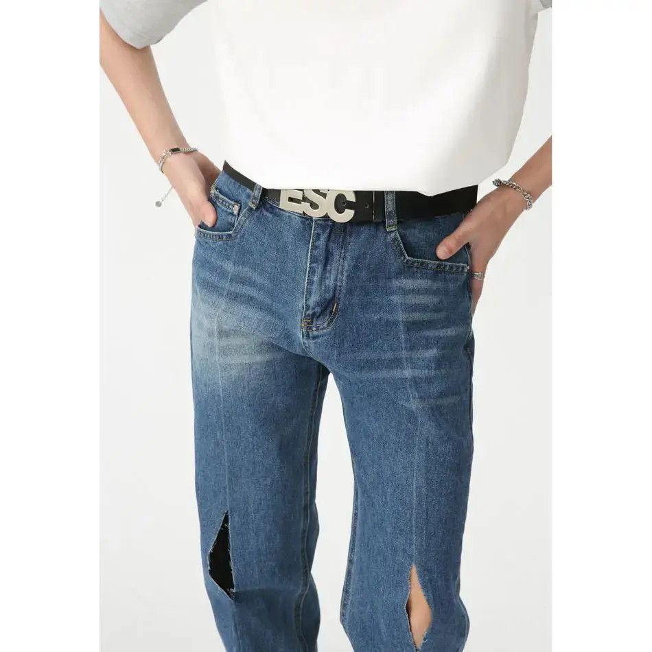 Japanese Brand Retro loose wide leg ripped jeans Size US 32 / EU 48 - 2 Thumbnail