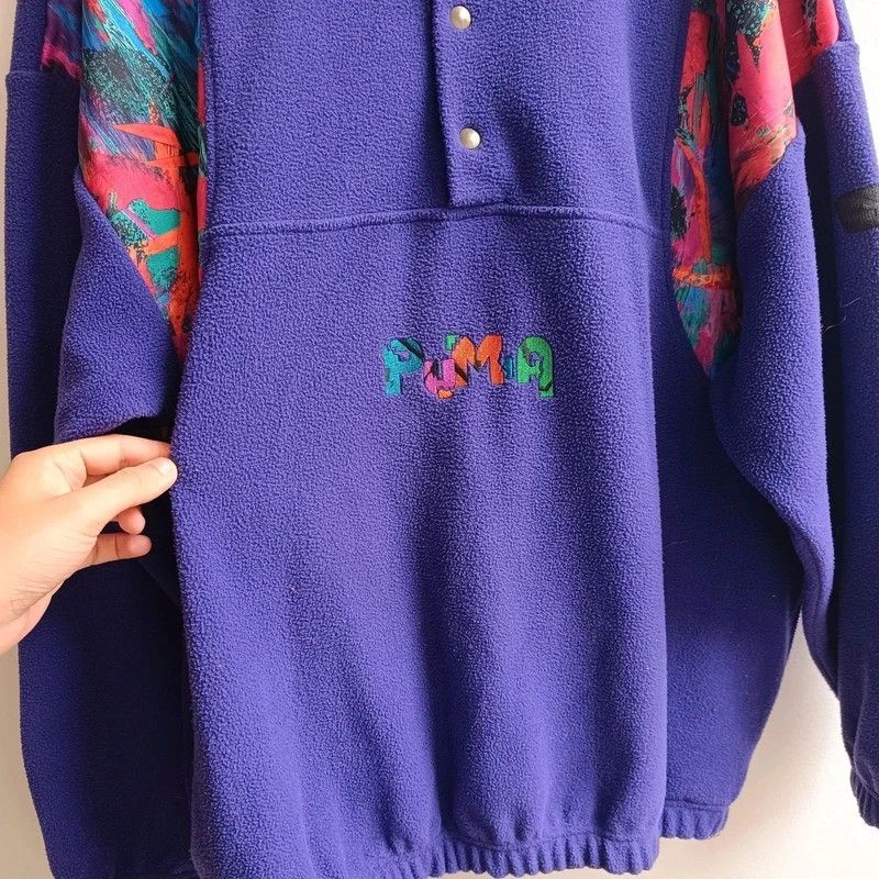 Puma Vintage 80s Puma Purple Fleece Jacket Crazy Pattern Aztec M Size US M / EU 48-50 / 2 - 4 Thumbnail